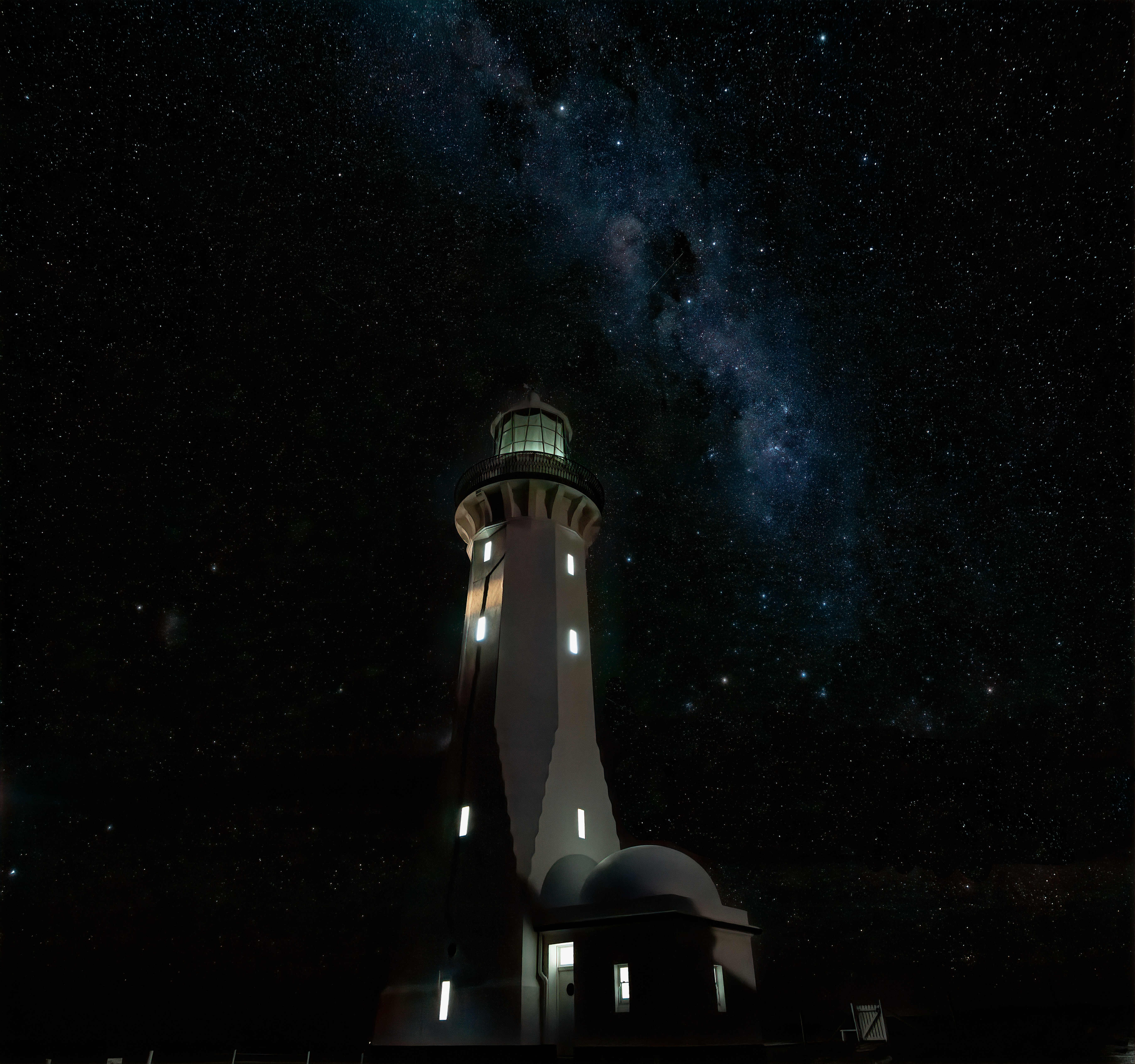 Download mobile wallpaper Building, Starry Sky, Lighthouse, Night, Dark for free.