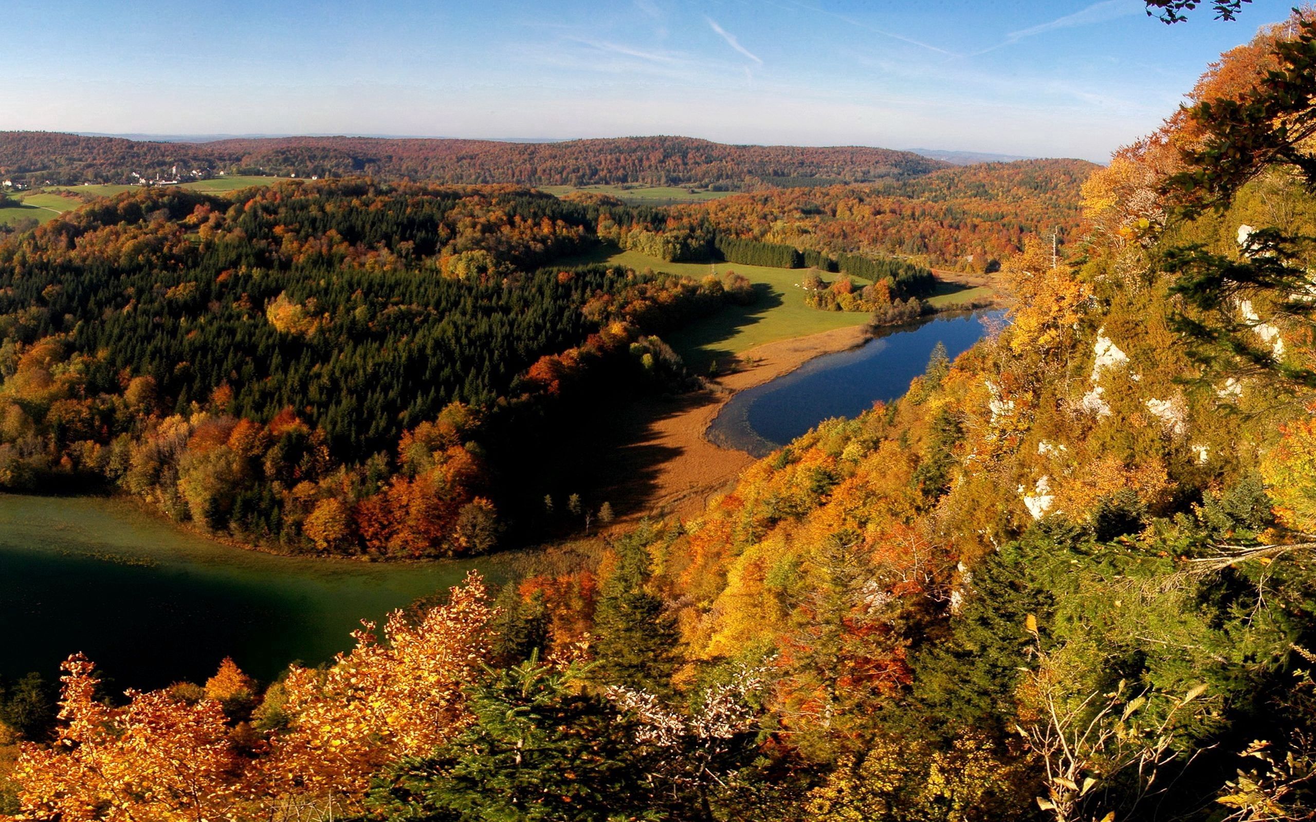 PCデスクトップに上から見る, 川, 木, 秋, 自然, 夏画像を無料でダウンロード