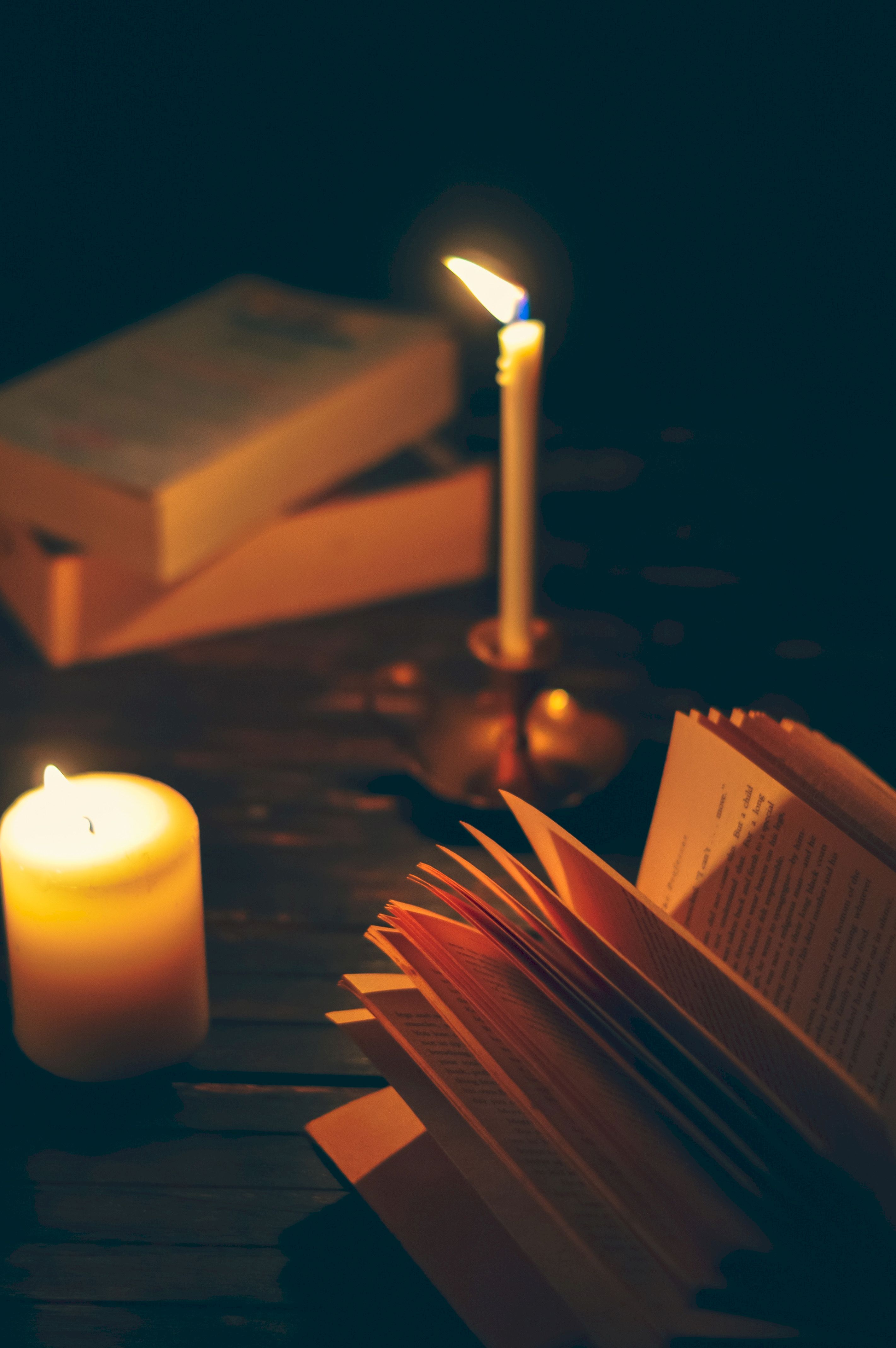 reading, book, dark, shadows, coziness, comfort, candle Full HD