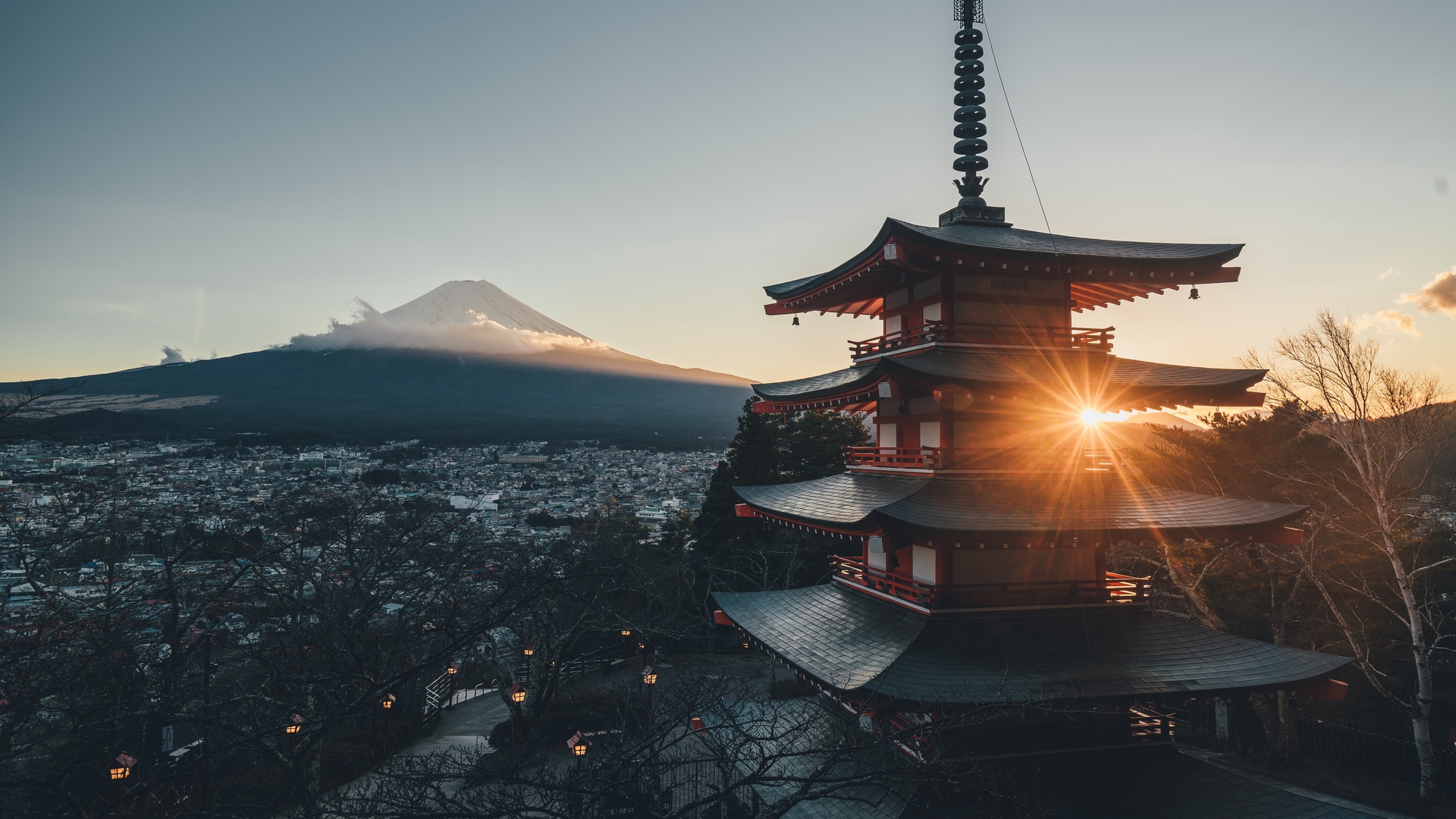 Download mobile wallpaper Pagoda, Mount Fuji, Religious for free.