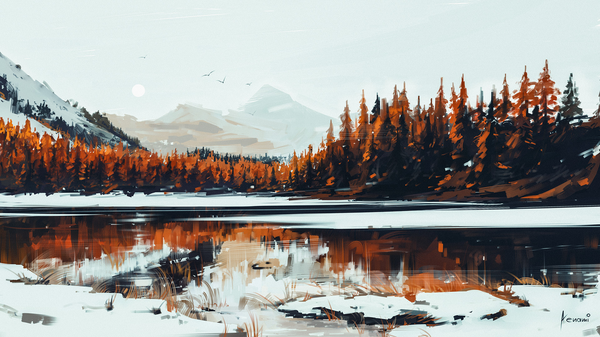 PCデスクトップに風景, 冬, 木, 雪, 湖, 山, 反射, 森, 芸術的画像を無料でダウンロード