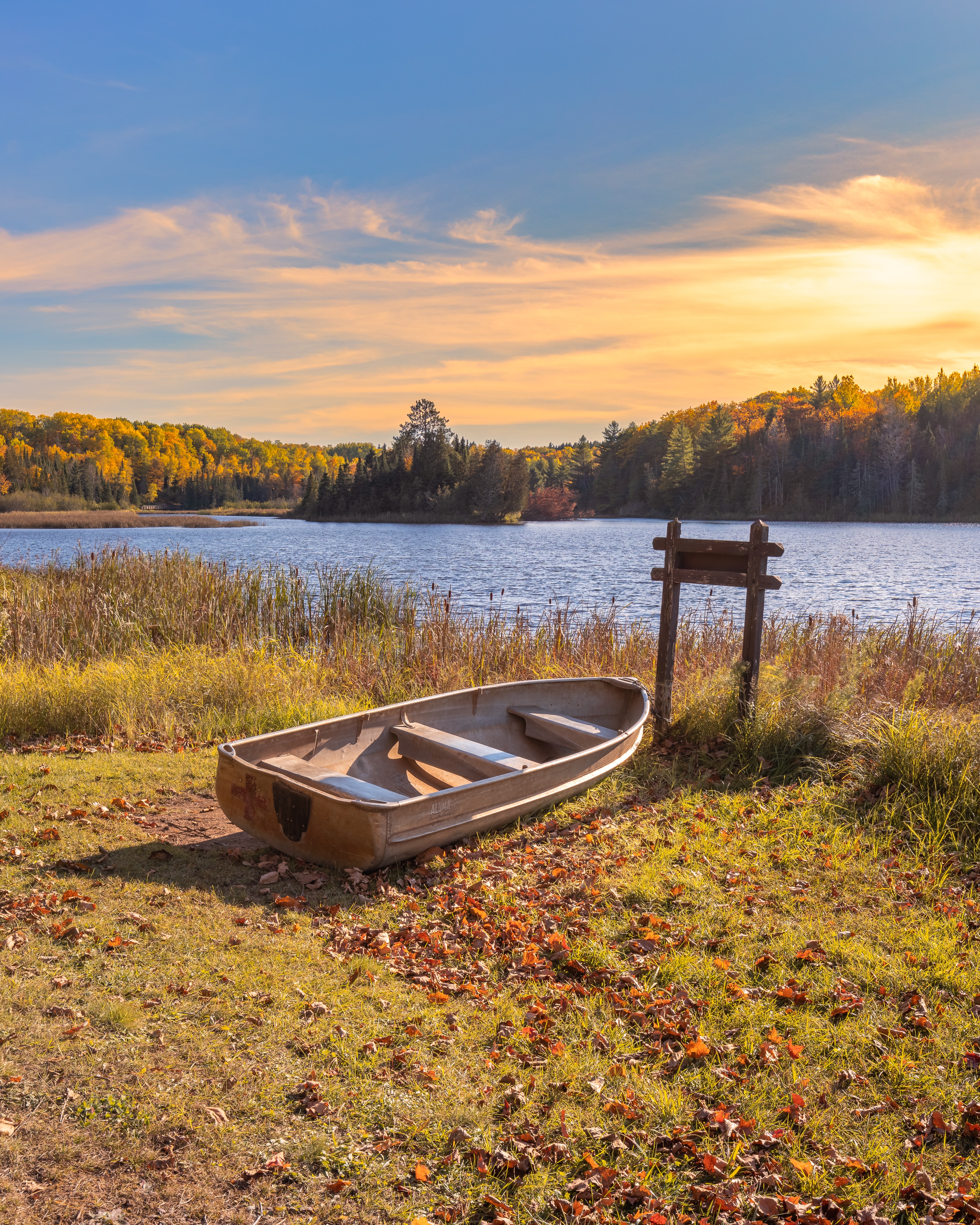 nature, autumn, boat, trees, lake QHD