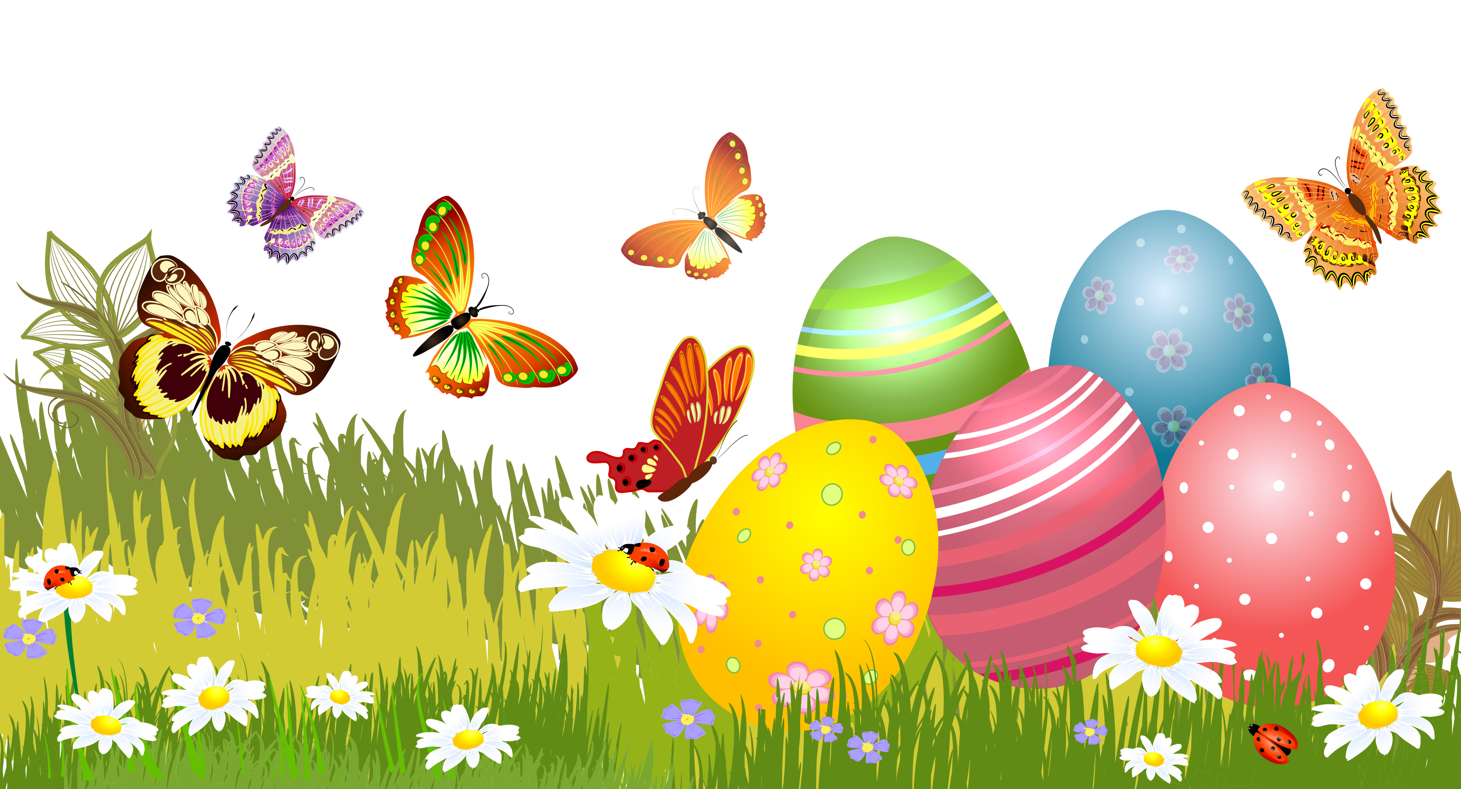 Download mobile wallpaper Grass, Easter, Flower, Holiday, Butterfly, Colorful, Egg, Easter Egg for free.
