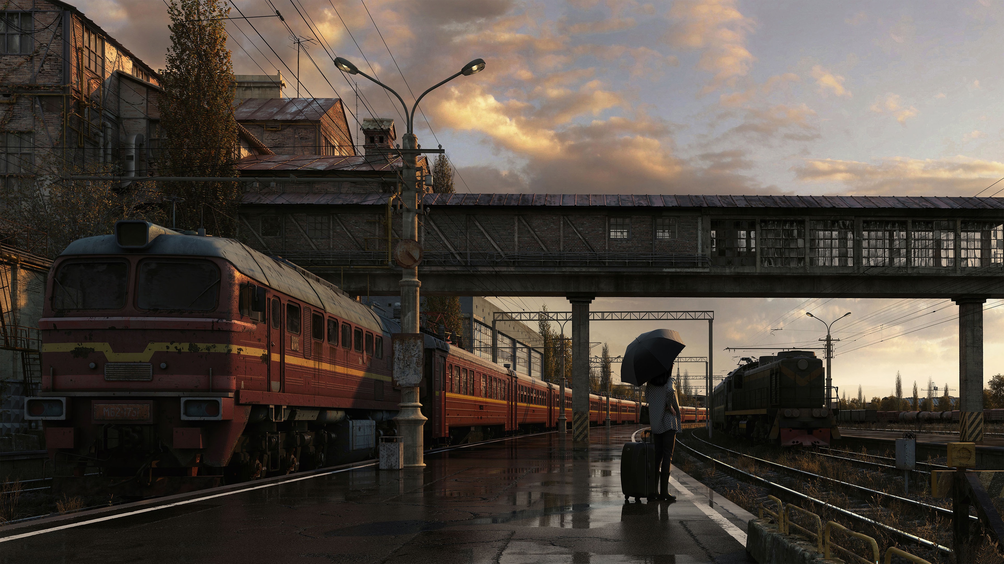 Handy-Wallpaper Regenschirm, Bahnhof, Zug, Fahrzeuge kostenlos herunterladen.