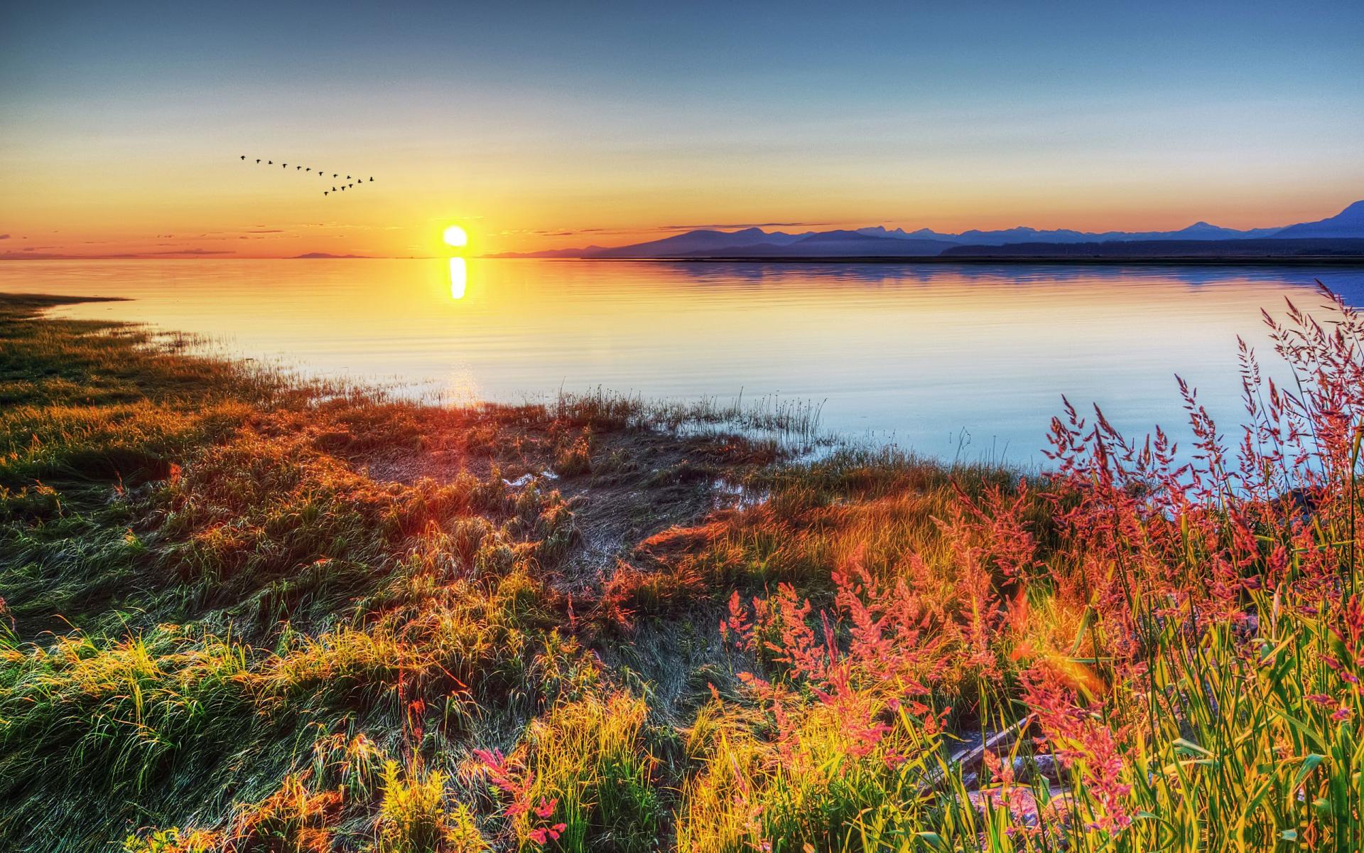 Free download wallpaper Landscape, Nature, Sunset, Sun, Lake, Earth, Hdr on your PC desktop