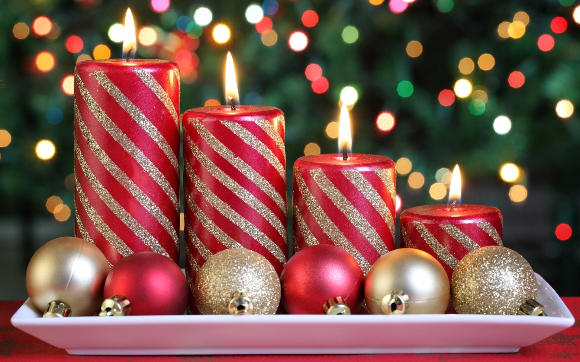 Download mobile wallpaper Christmas, Holiday, Decoration, Bokeh, Candle for free.
