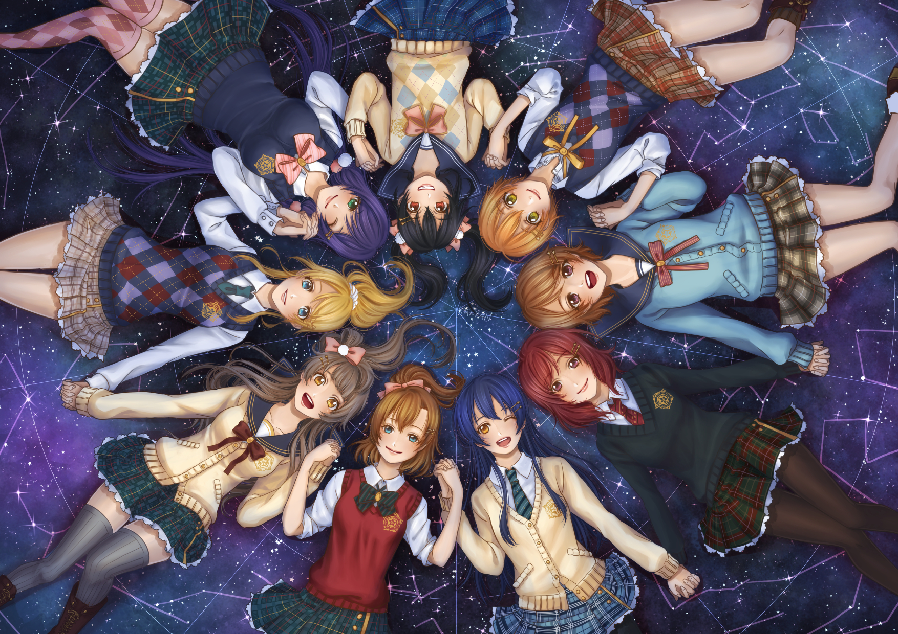 Laden Sie das Animes, Maki Nishikino, Eri Ayase, Hanayo Koizumi, Honoka Kousaka, Kotori Minami, Nico Yazawa, Nozomi Tojo, Rin Hoshizora, Umi Sonoda, Liebesleben!-Bild kostenlos auf Ihren PC-Desktop herunter