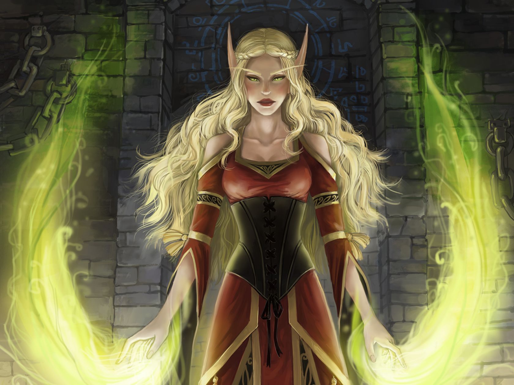 Download mobile wallpaper Magic, Fantasy, Blonde, Elf, Witch, Long Hair, Pointed Ears for free.