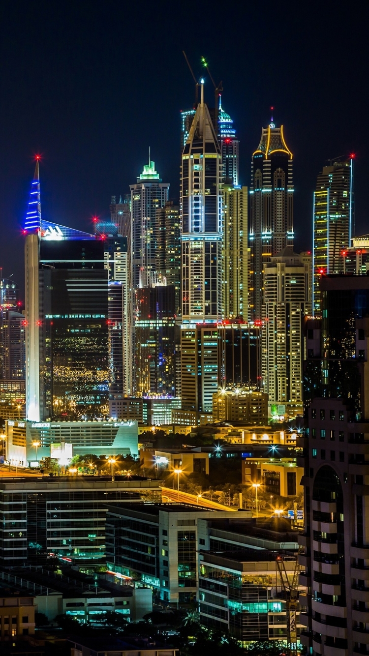 Handy-Wallpaper Städte, Stadt, Licht, Dubai, Nacht, Menschengemacht, Großstadt kostenlos herunterladen.