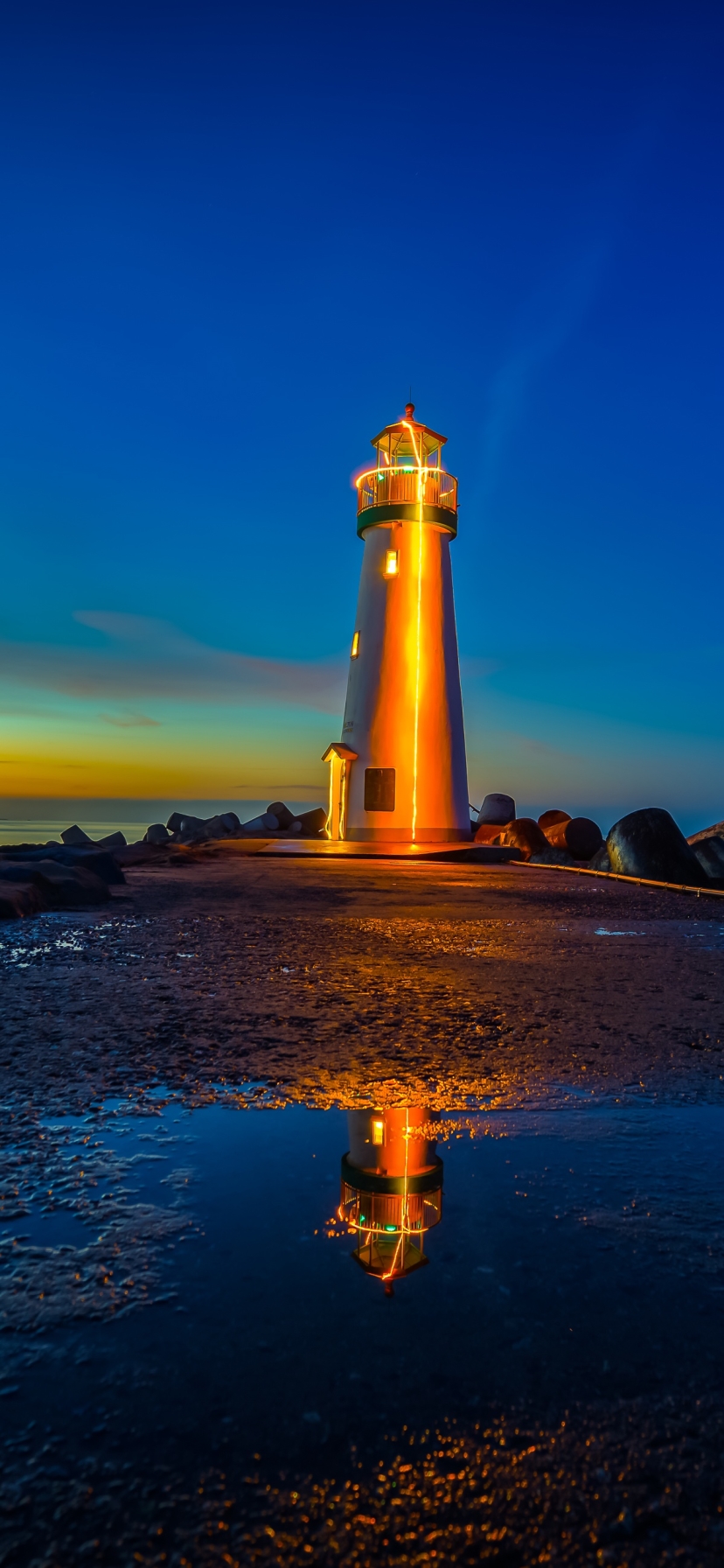 Download mobile wallpaper Night, Lighthouse, Man Made for free.