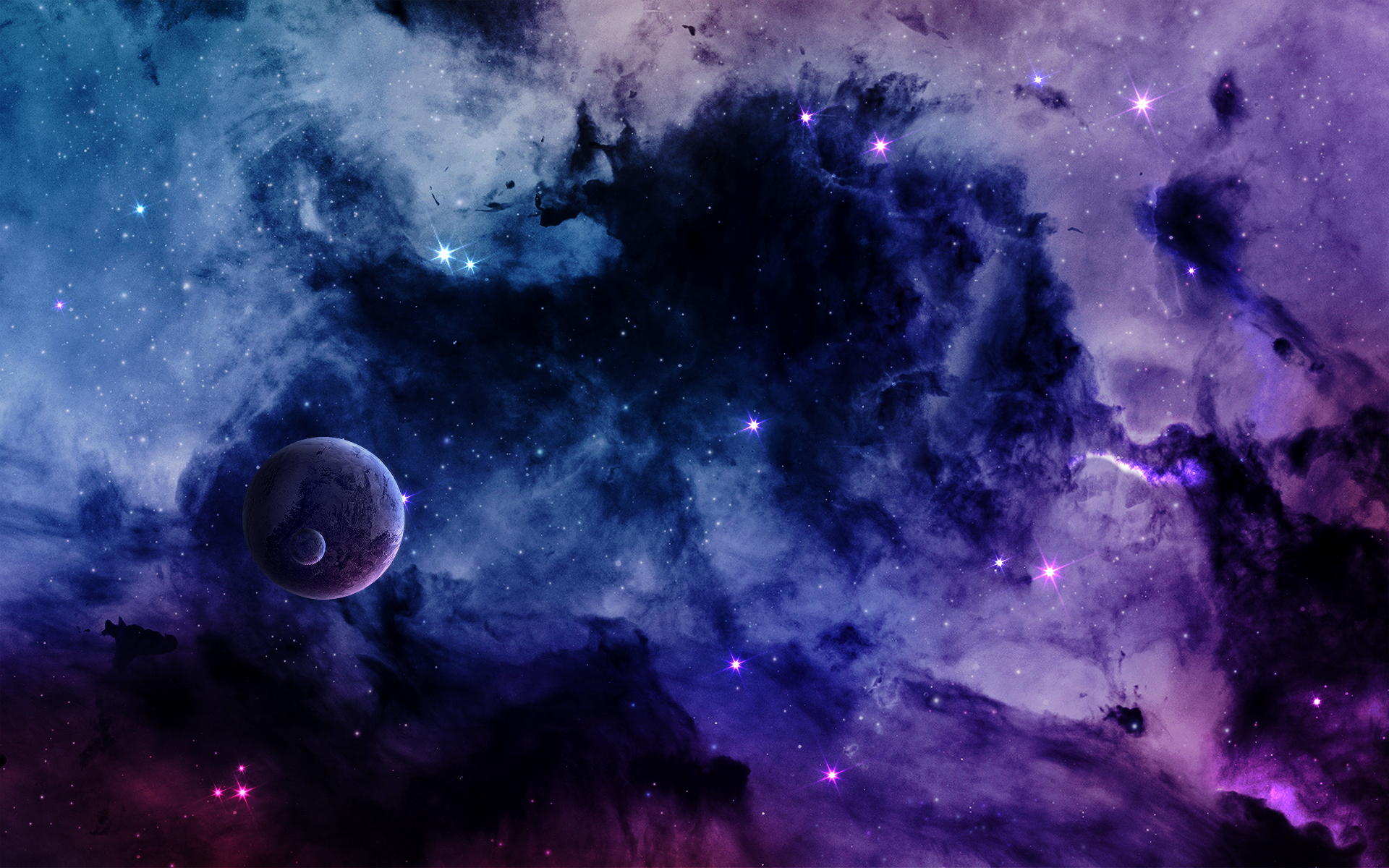 Скачать обои бесплатно Космос, Звезды, Синий, Туманность, Планета, Научная Фантастика картинка на рабочий стол ПК