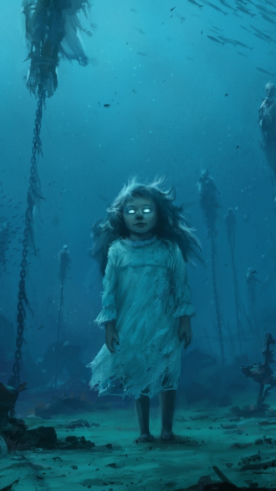 Download mobile wallpaper Dark, Creepy, Underwater, Little Girl for free.