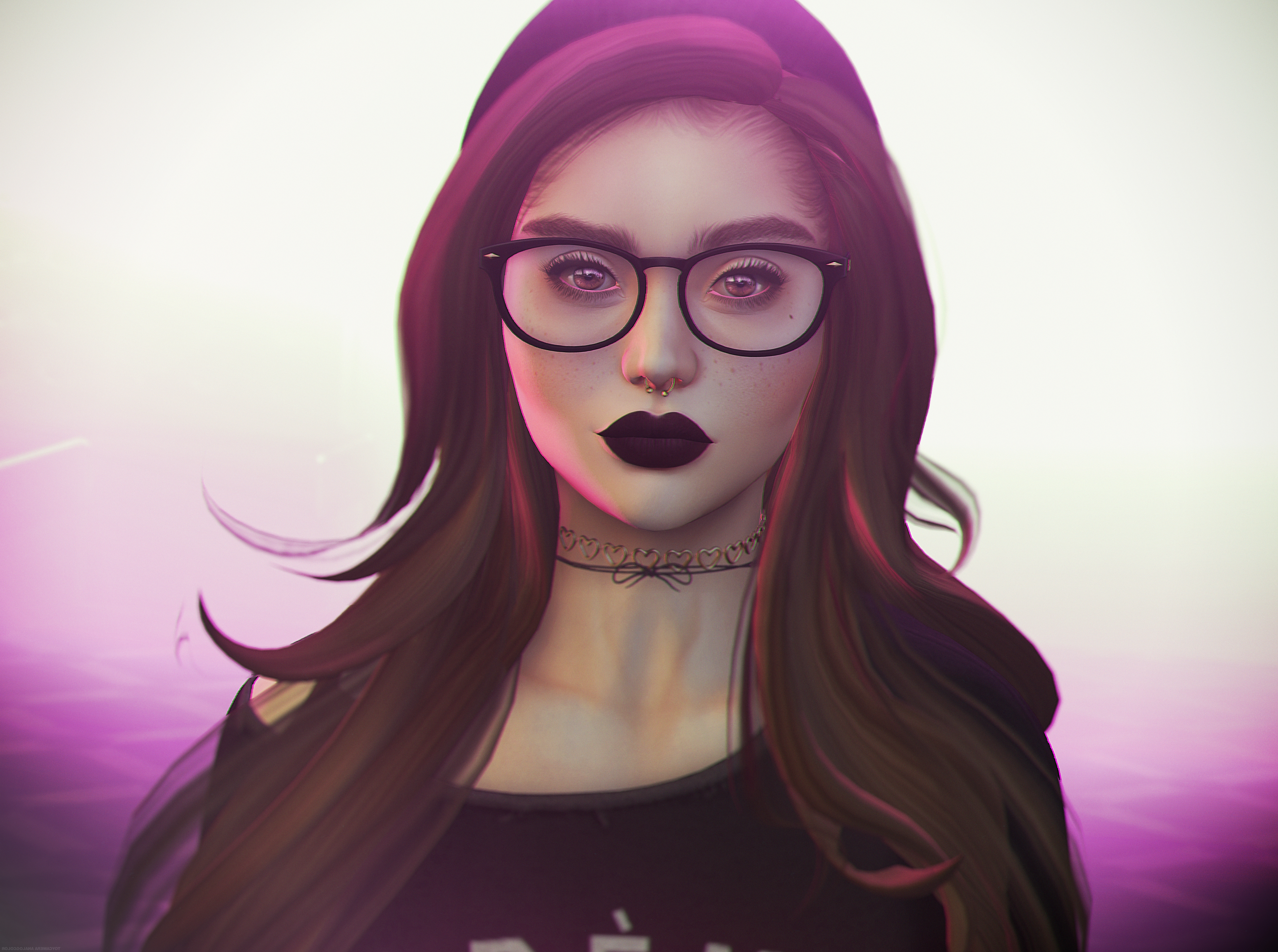 Free download wallpaper Spectacles, Piercing, Glasses, Face, Girl, Art, 3D on your PC desktop