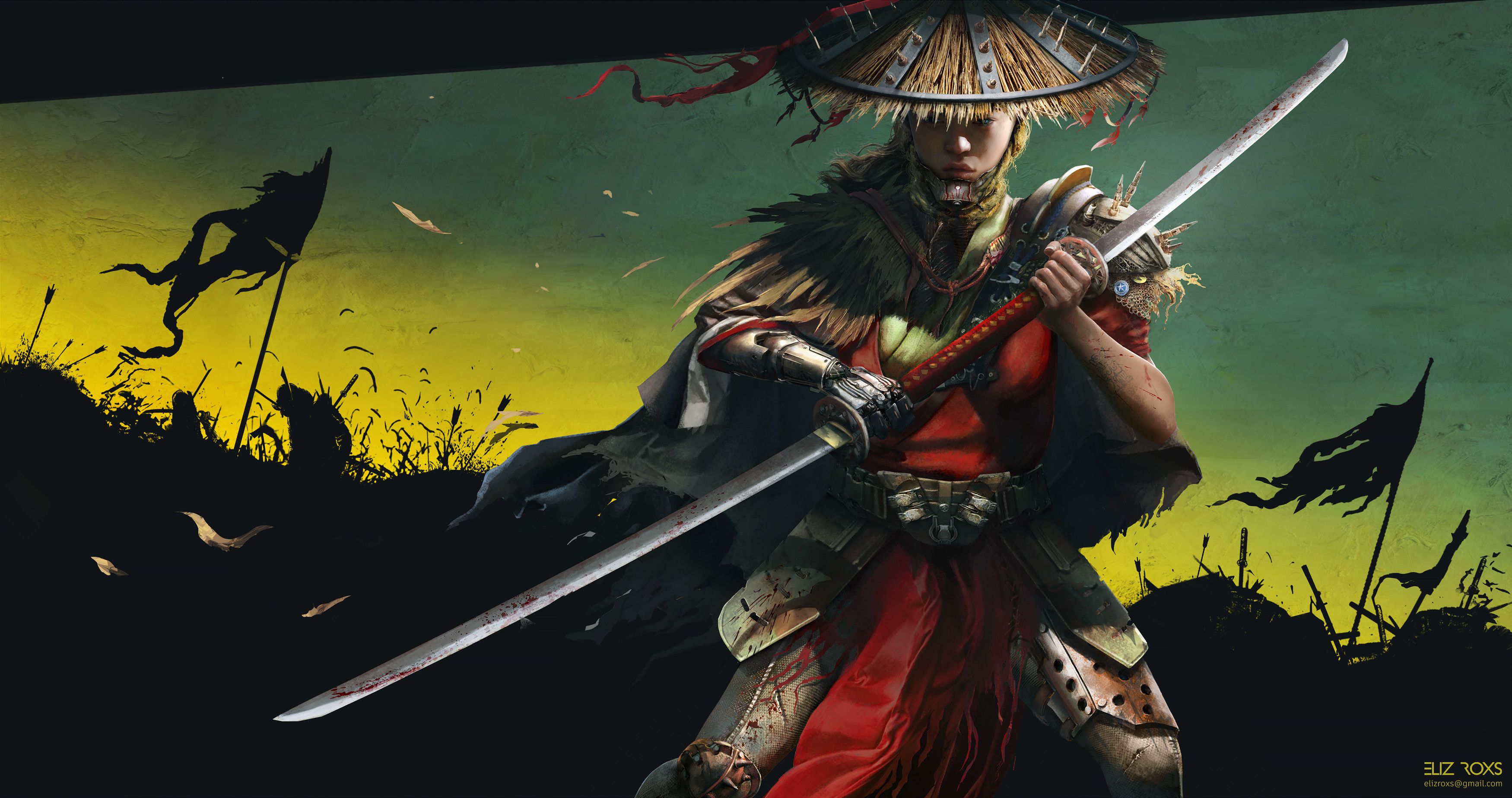 Laden Sie das Fantasie, Waffe, Samurai, Schwert, Frau Krieger-Bild kostenlos auf Ihren PC-Desktop herunter