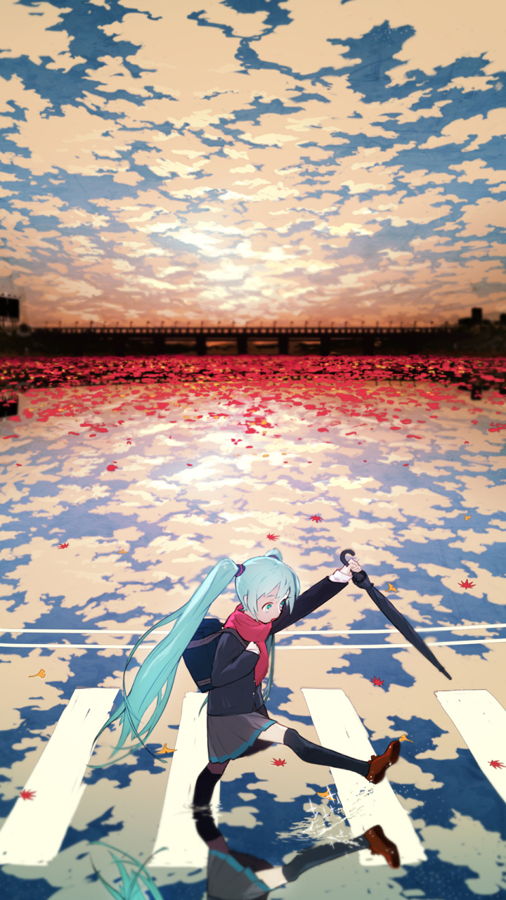 Handy-Wallpaper Wolke, Vocaloid, Himmel, Blaue Haare, Schuluniform, Hatsune Miku, Animes, Lange Haare kostenlos herunterladen.