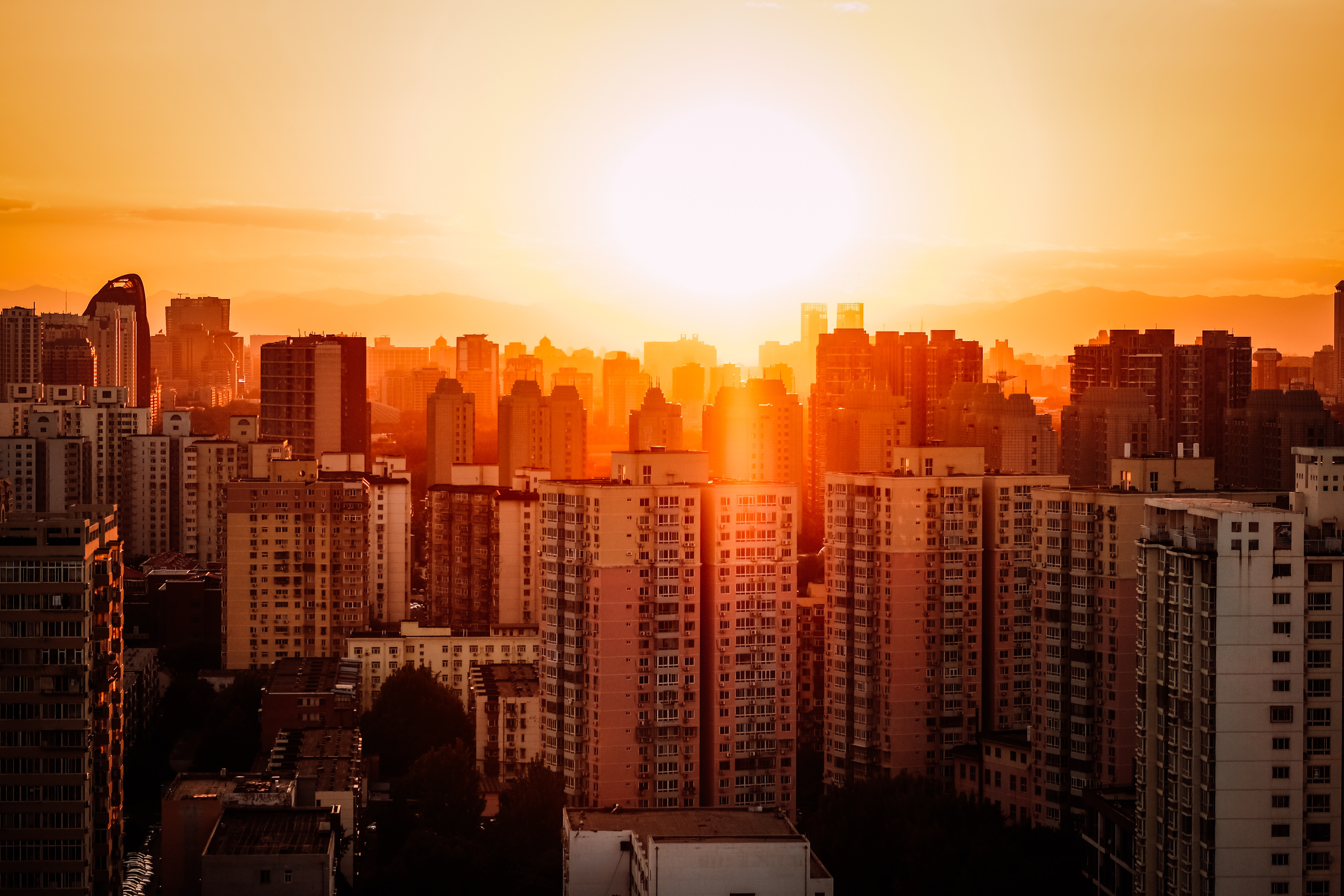 無料モバイル壁紙建物, 上から見る, 中国, 北京, 都市, 日没をダウンロードします。