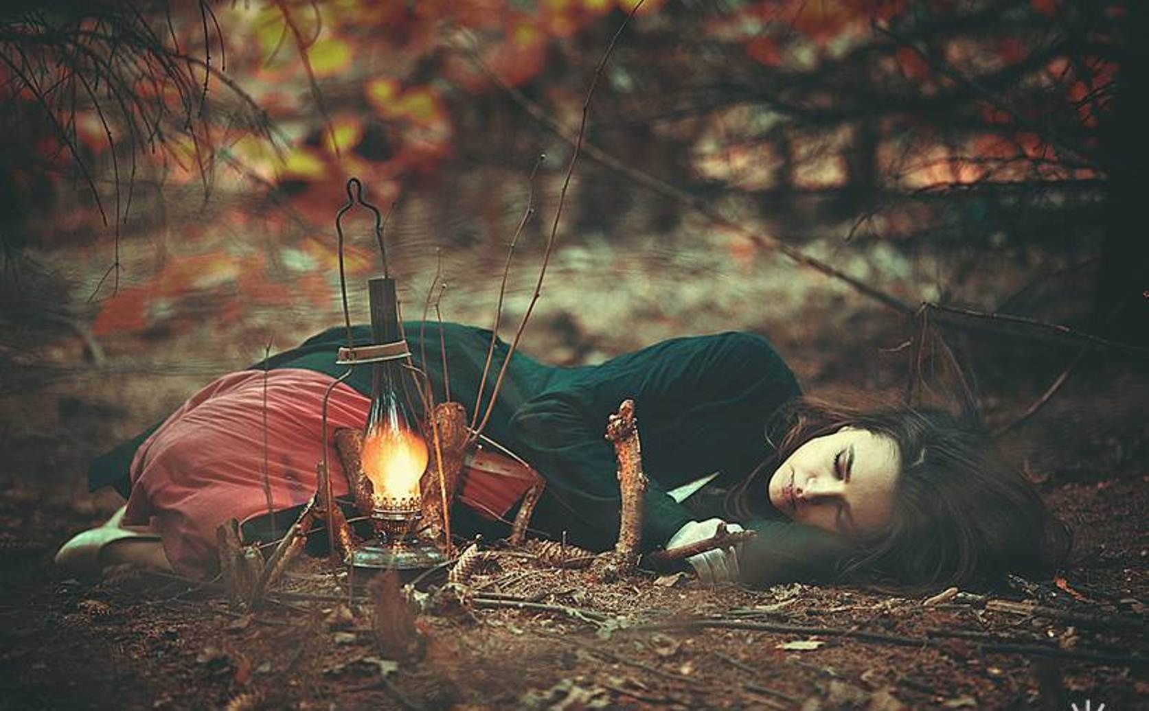 lamp, women, gothic, fall, forest, occult, oil lamp, witch