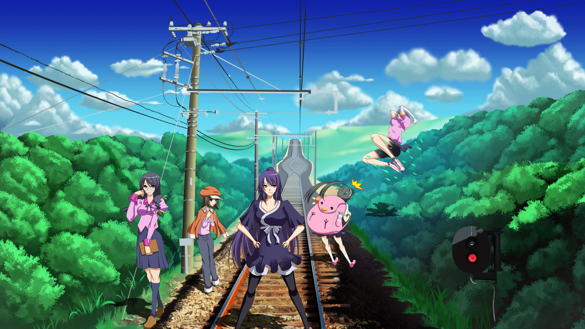 Download mobile wallpaper Anime, Blue Eyes, Long Hair, Monogatari (Series), Purple Hair, Hitagi Senjōgahara, Nadeko Sengoku, Mayoi Hachikuji, Suruga Kanbaru, Tsubasa Hanekawa for free.