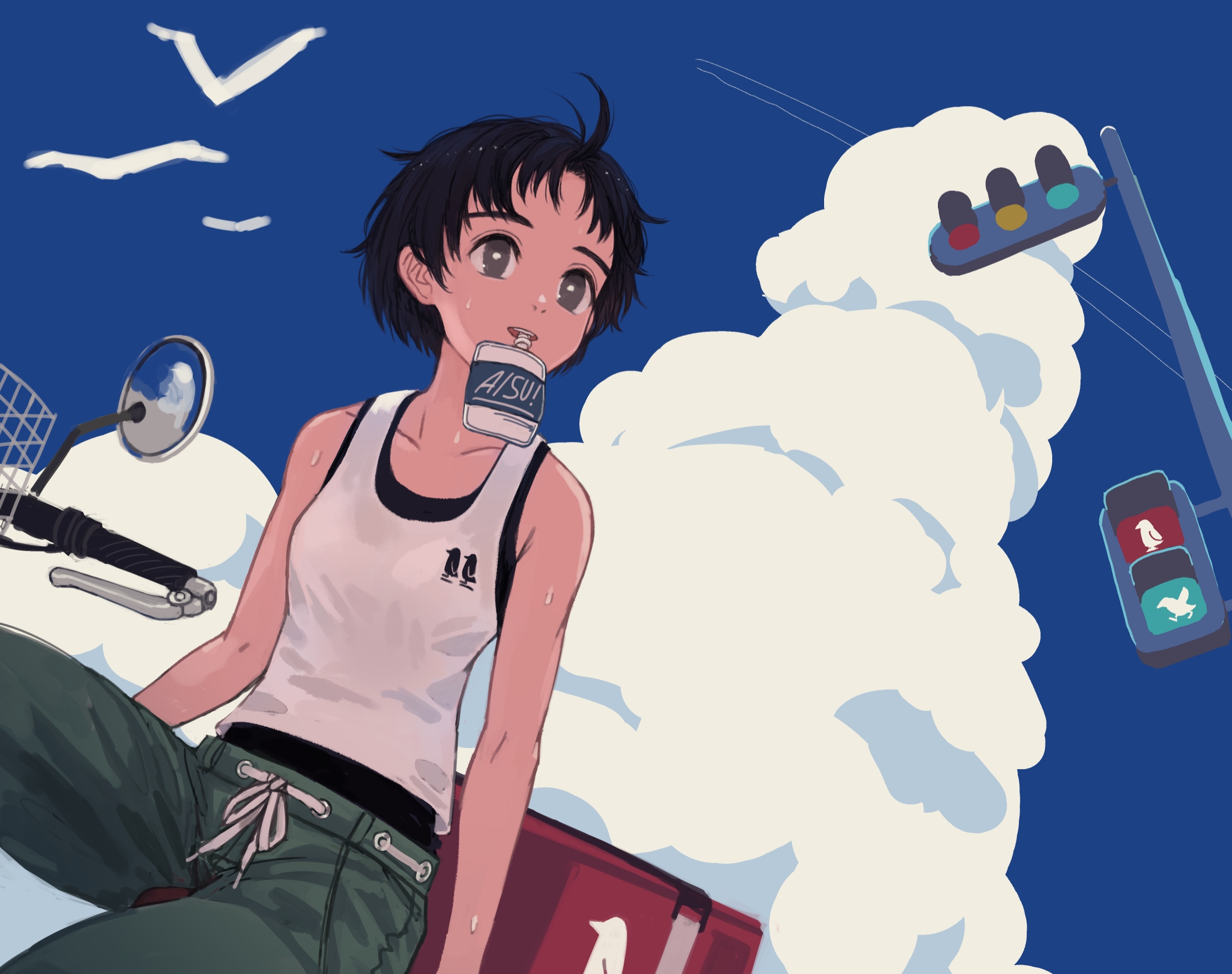 Download mobile wallpaper Anime, Cloud, Traffic Light, Original for free.