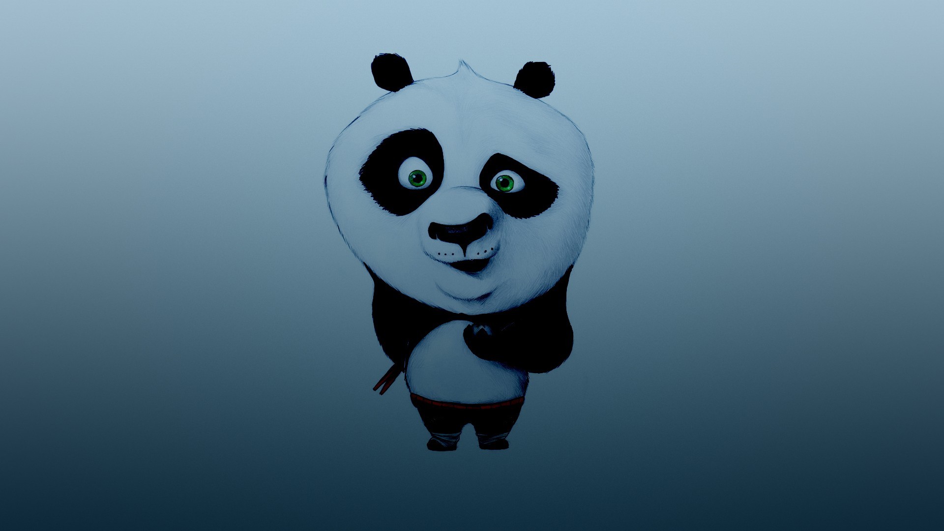 cartoon, panda kung fu, background, blue Full HD