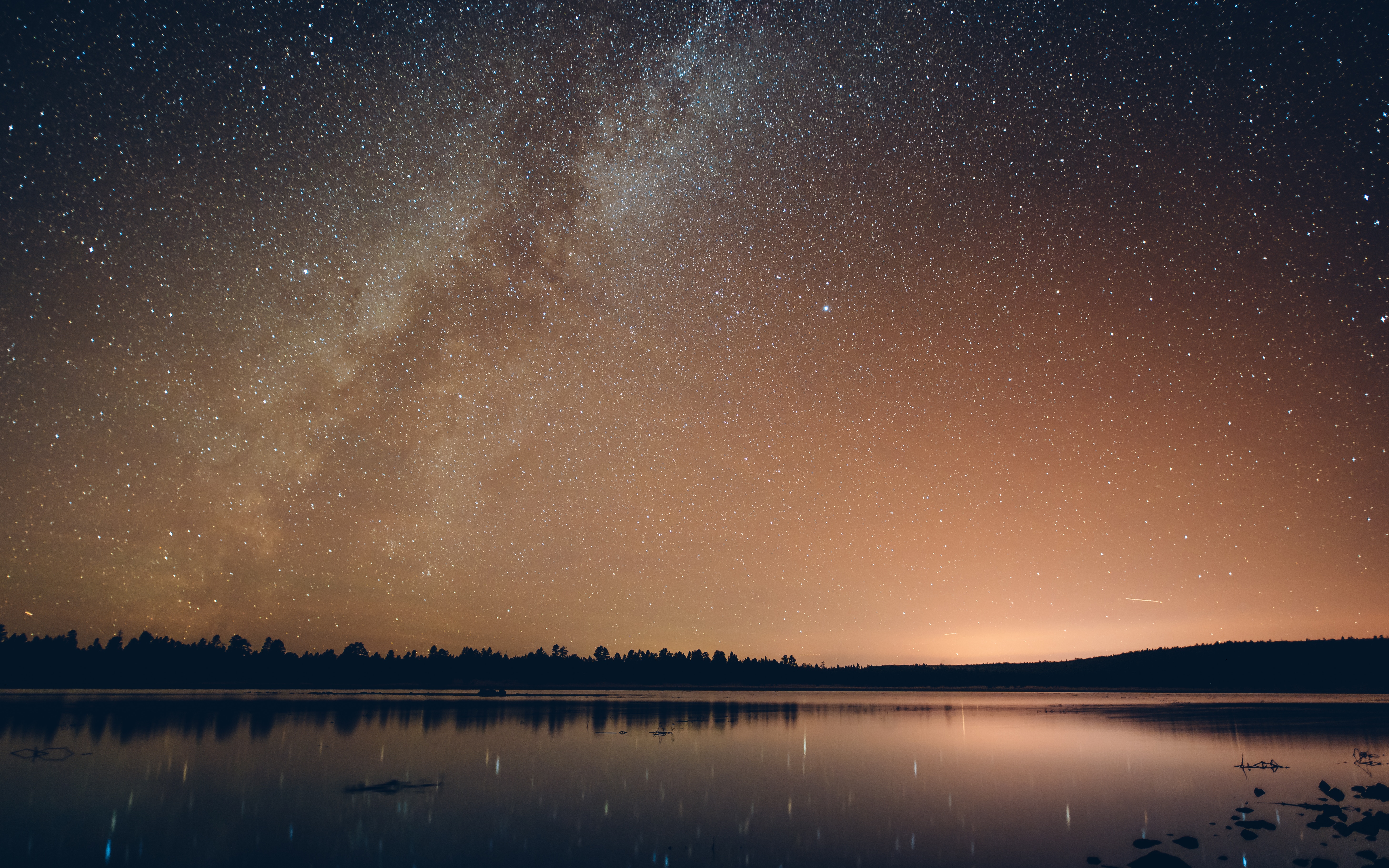 Download mobile wallpaper Nature, Rivers, Stars, Starry Sky, Brilliance, Night, Shine for free.