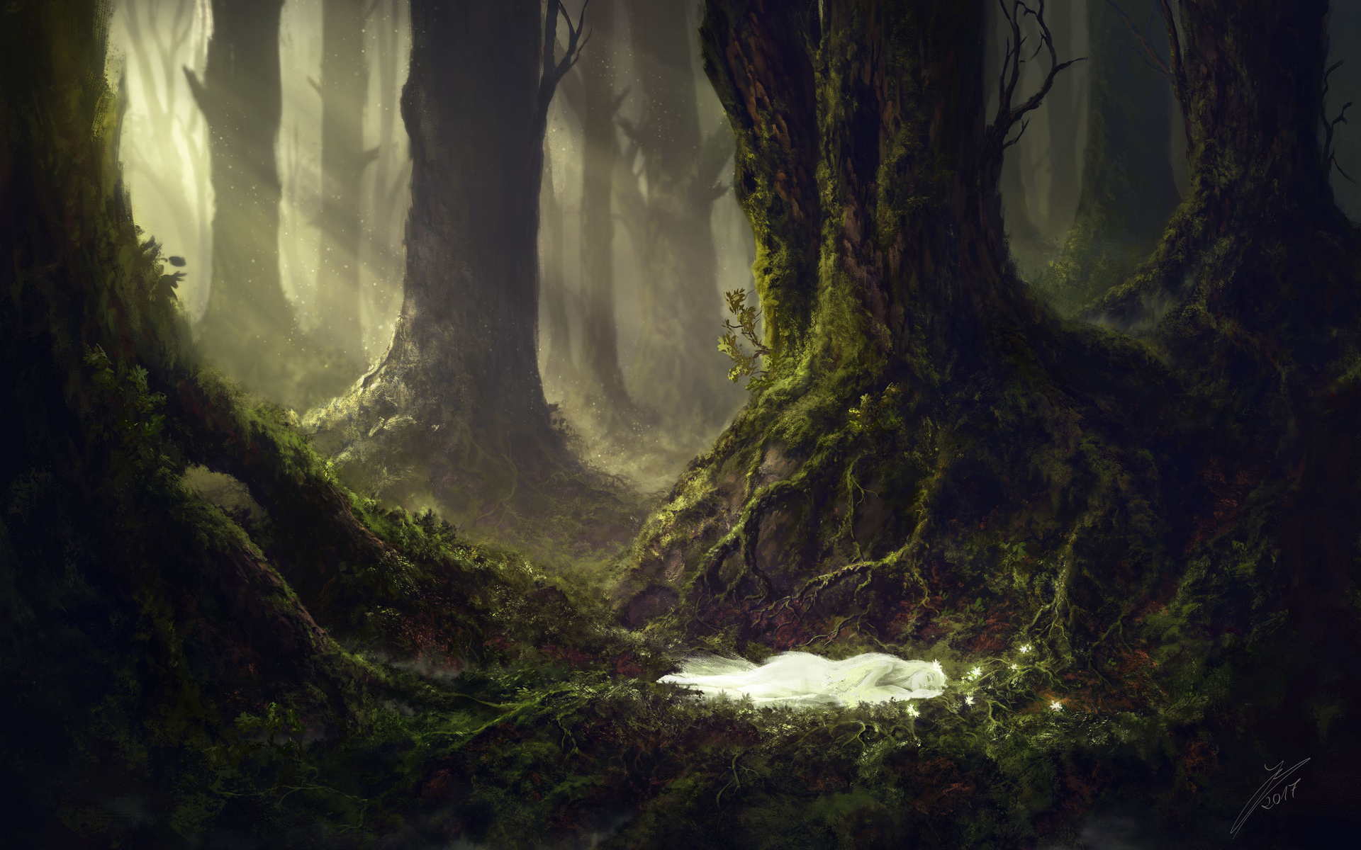 Download mobile wallpaper Fantasy, Forest, Sleeping, Fairy for free.
