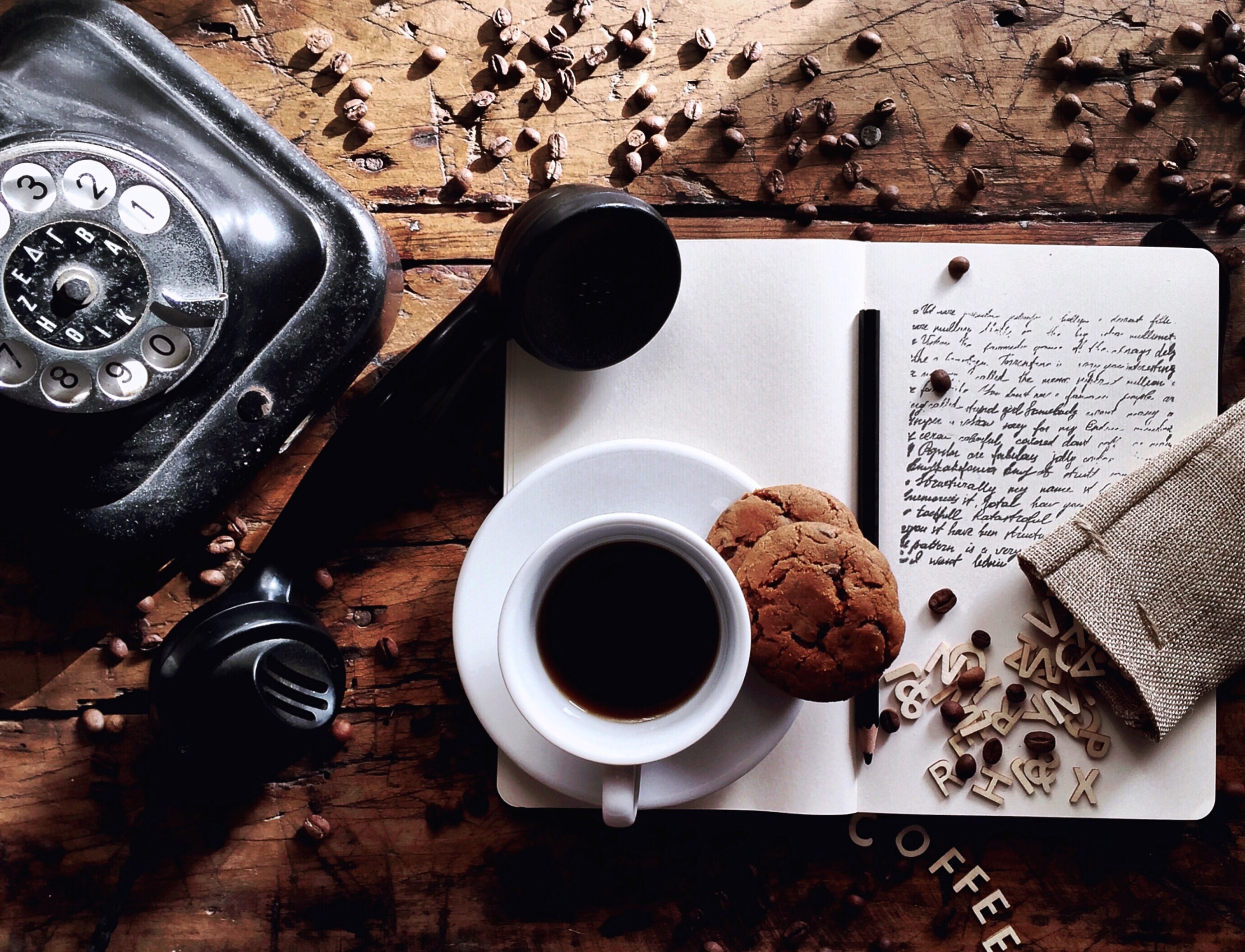 cup, notebook, cookies, notepad, food, coffee