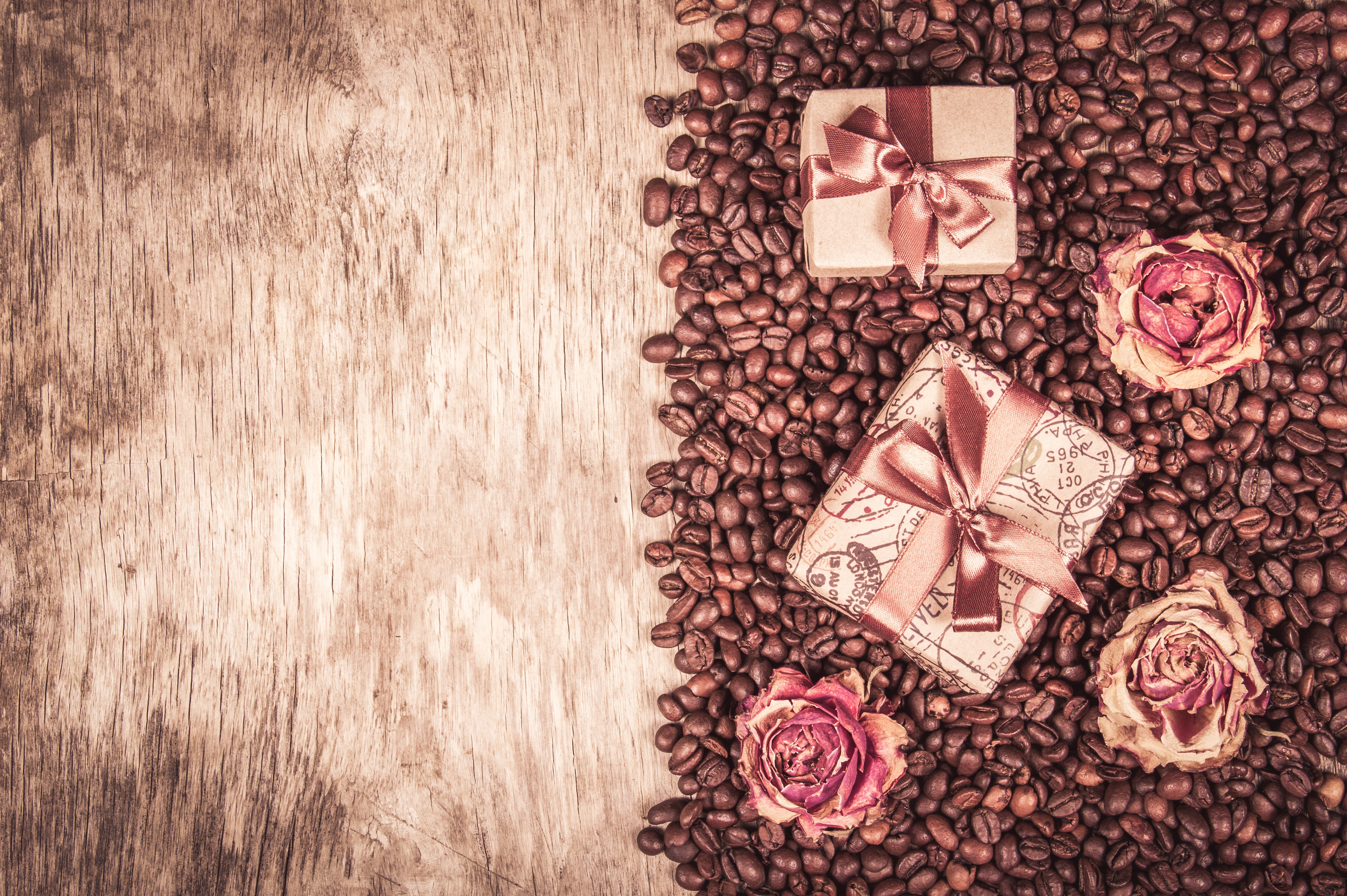 Download mobile wallpaper Rose, Gift, Coffee Beans, Misc for free.