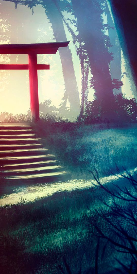 Samurai Path Design Phone wallpaper: Samurai, Shrine, Fantasy, Forest, Path, Tree, Warrior ...