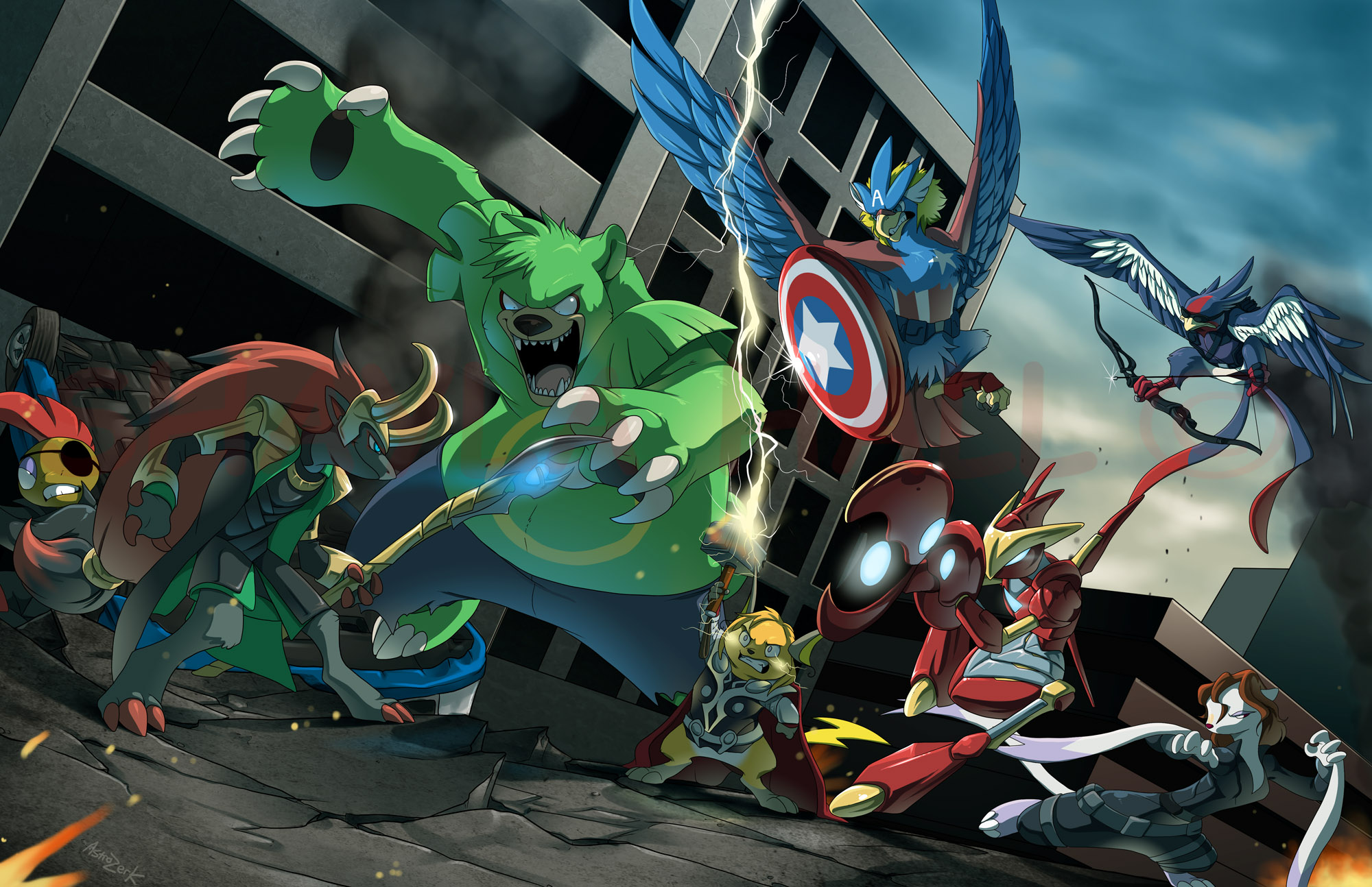 Download mobile wallpaper Avengers, Pokémon, Crossover, Movie for free.