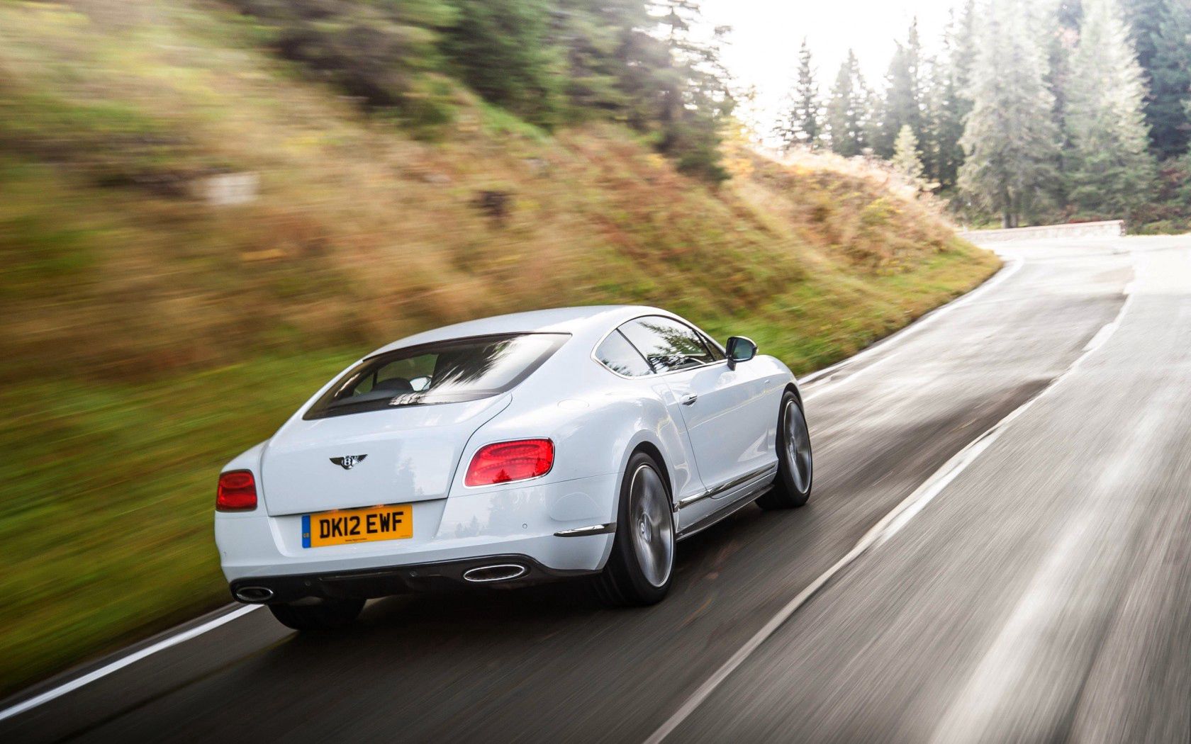 cars, gt, auto, bentley, white, traffic, movement, back view, rear view, continental