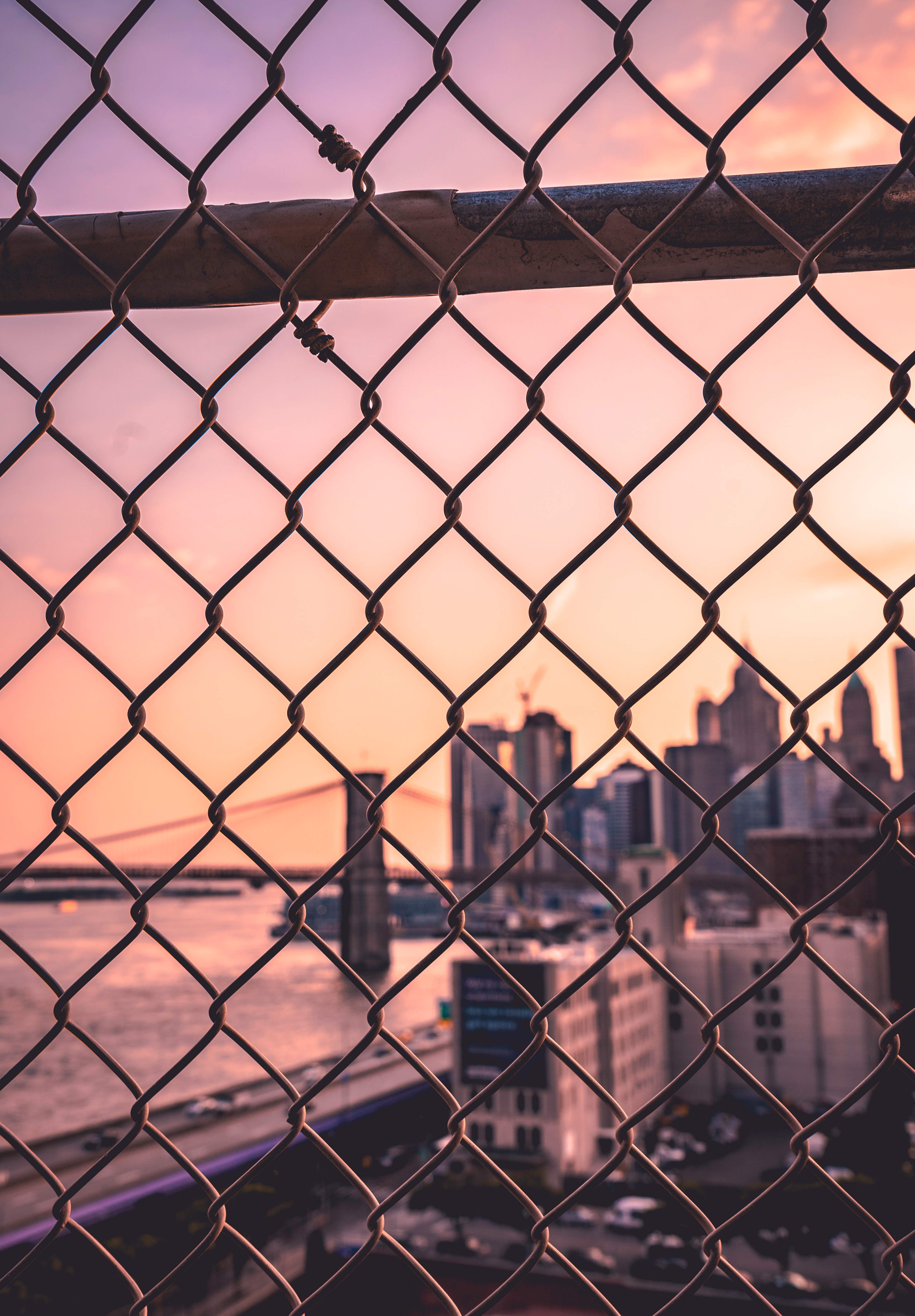 Free download wallpaper Fence, Cities, City, Blur, Smooth, Grid on your PC desktop