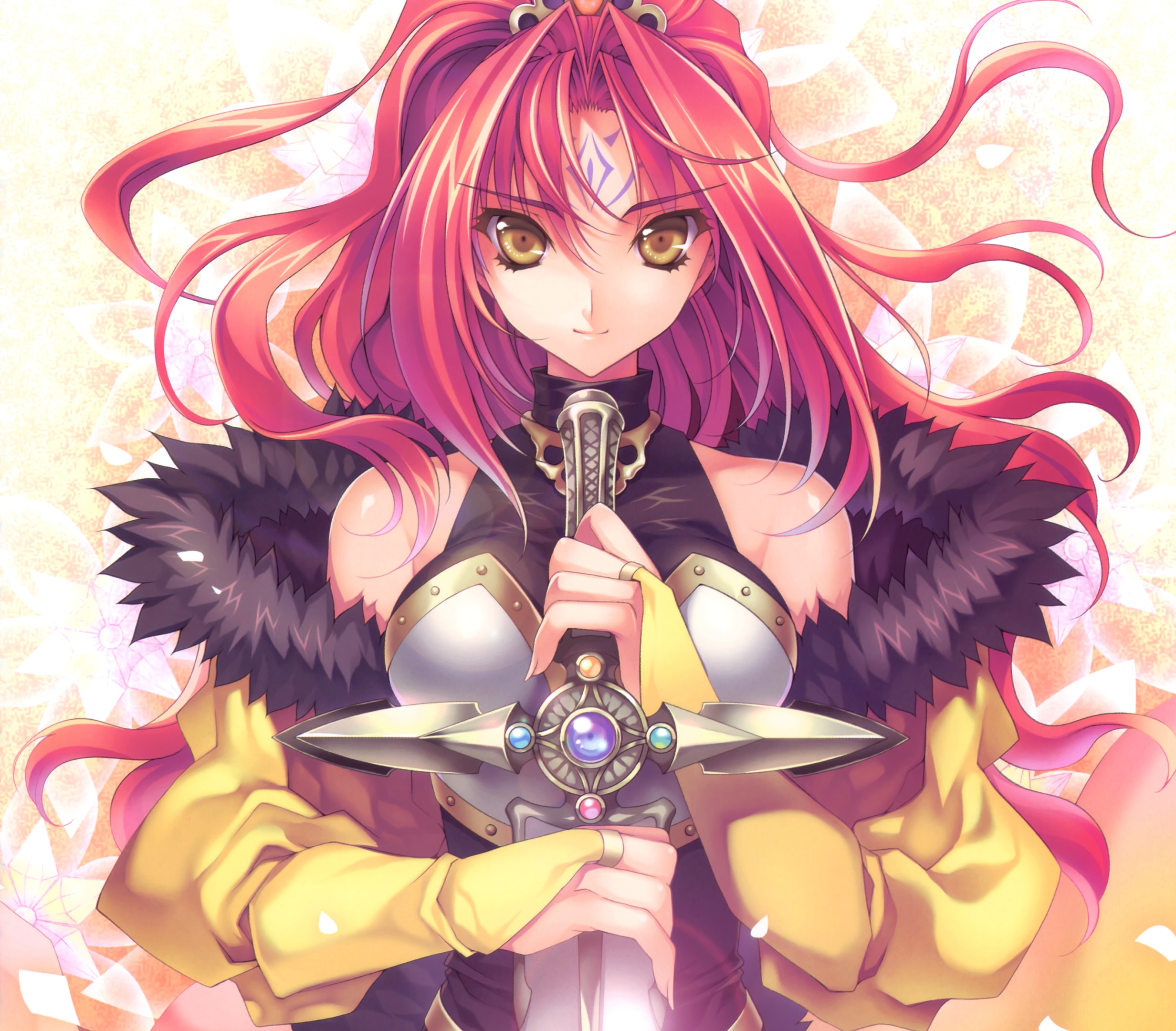 Download mobile wallpaper Anime, Armor, Sword, Original, Brown Eyes, Long Hair, Red Hair for free.