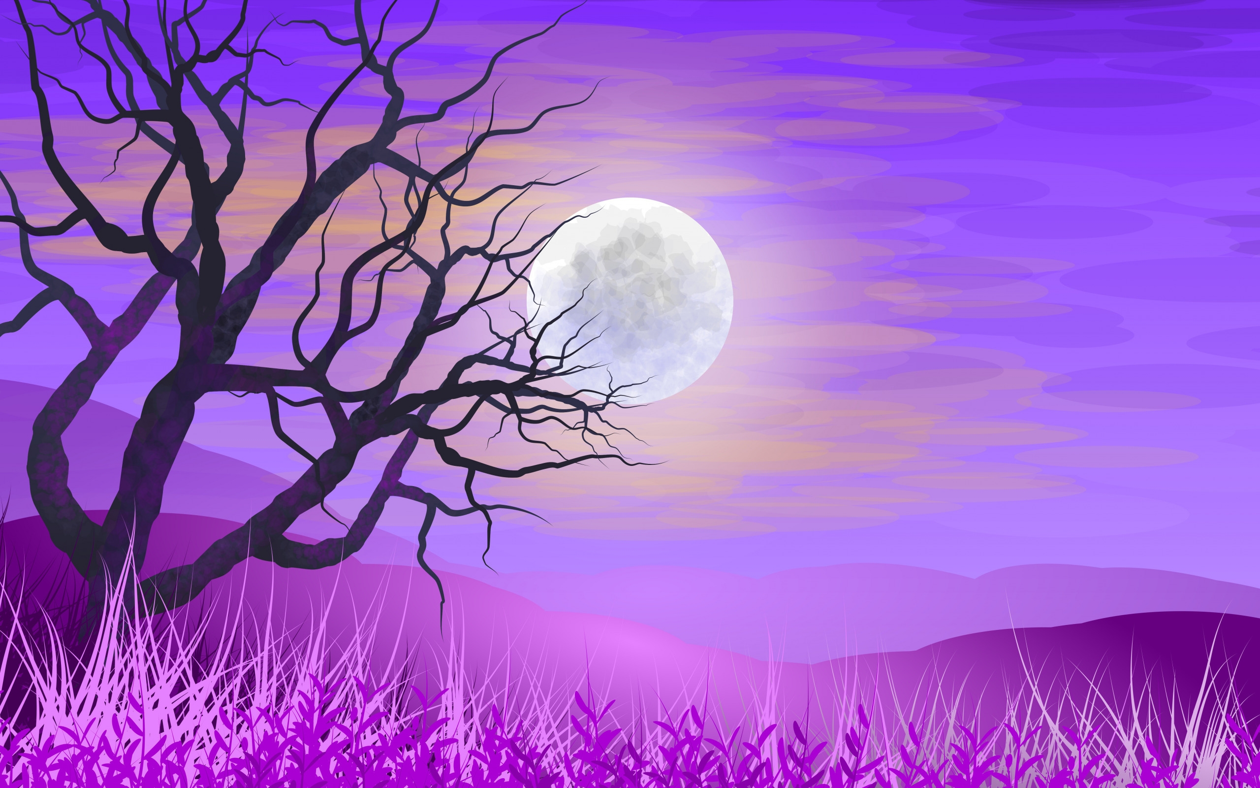 Download mobile wallpaper Pink, Silhouette, Tree, Artistic, Full Moon for free.