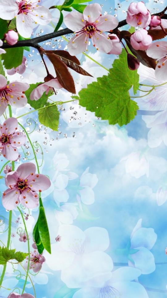 Handy-Wallpaper Ast, Zweig, Frühling, Blüte, Kirschblüte, Himmel, Künstlerisch, Pinke Blume kostenlos herunterladen.
