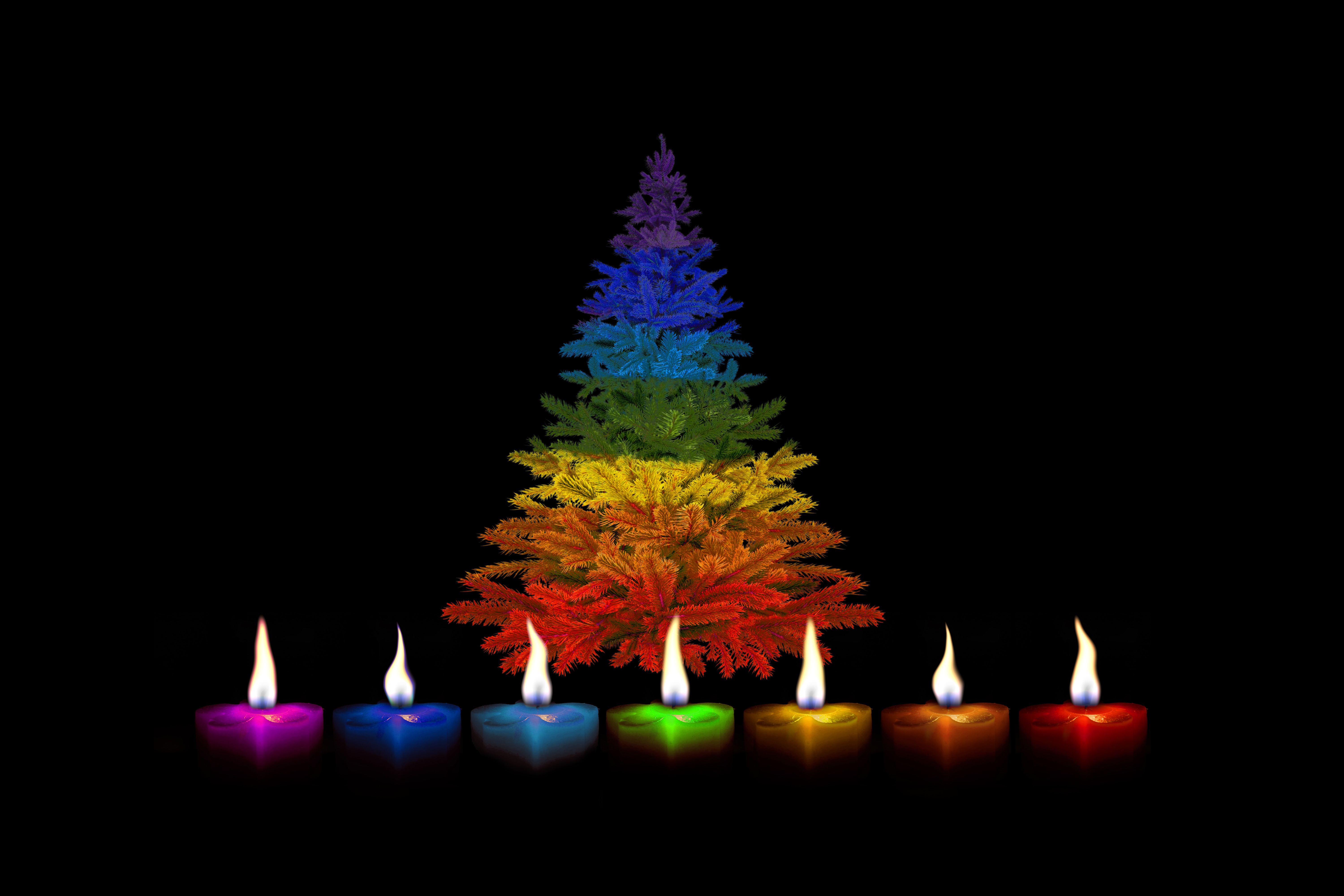 Laden Sie das Feiertage, Weihnachten, Flamme, Farben, Bunt, Weihnachtsbaum, Kerze-Bild kostenlos auf Ihren PC-Desktop herunter