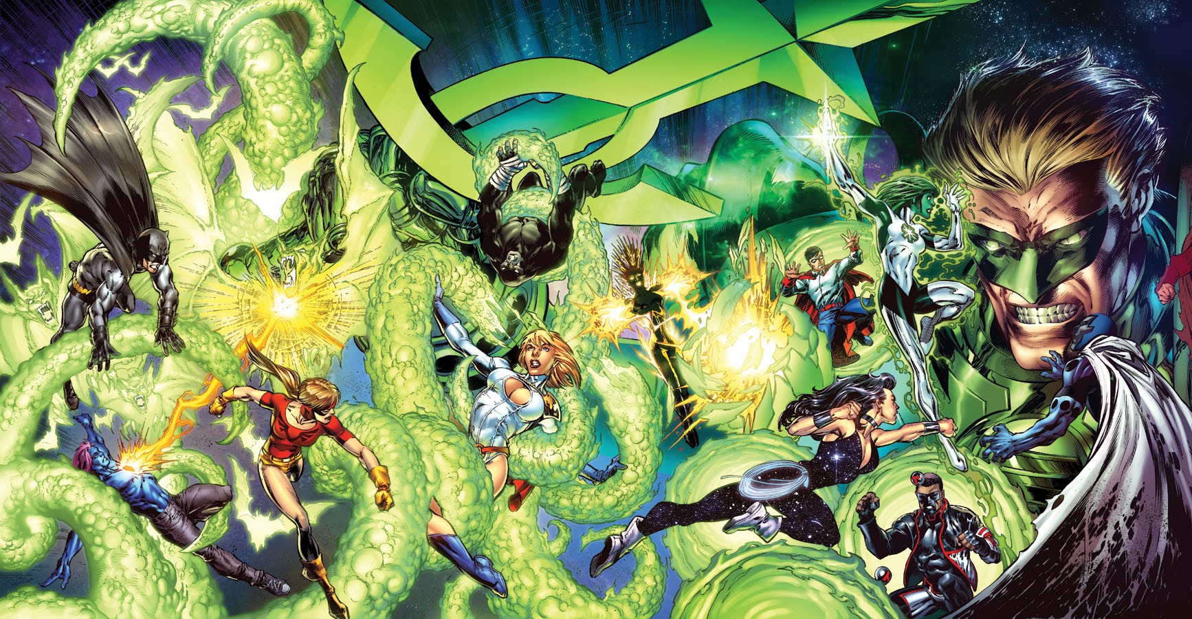 comics, dc comics, batman, donna troy, green lantern, jade (dc comics), jesse quick, lightning (dc comics), mister terrific, obsidian (dc comics), power girl