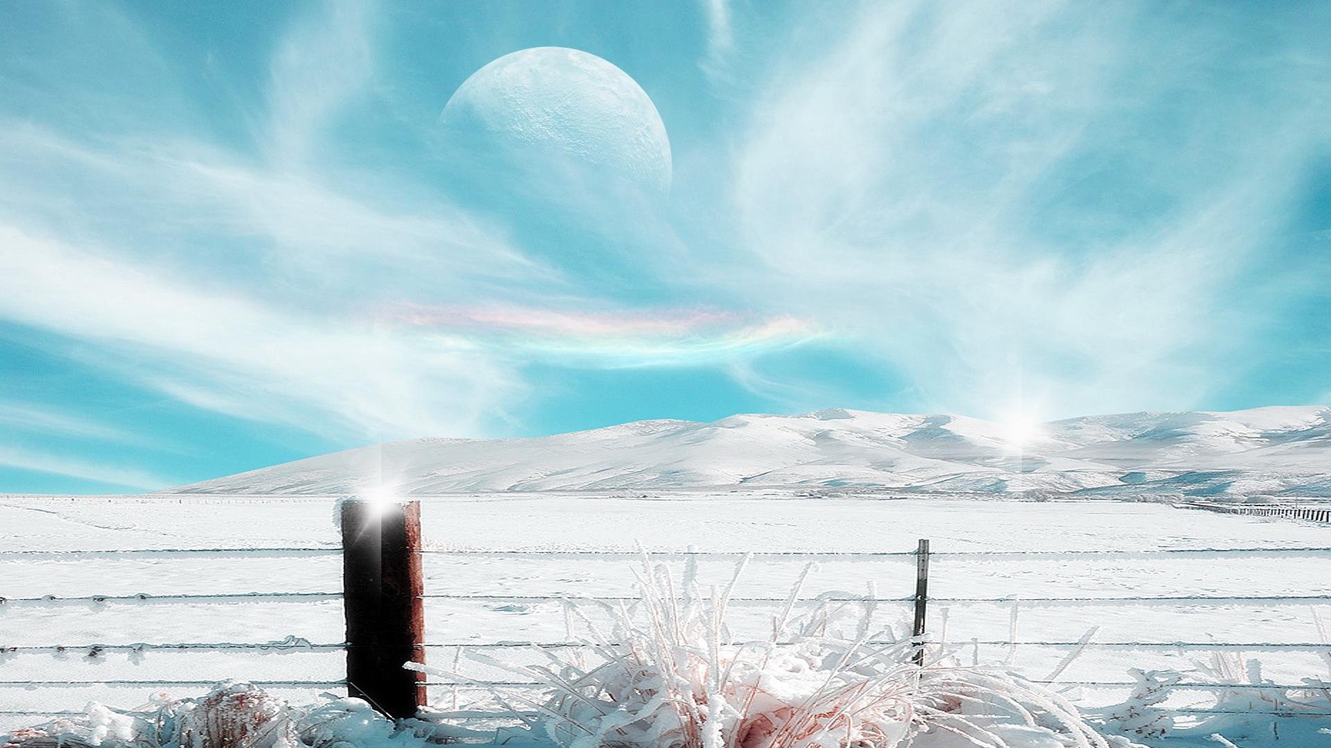 Free download wallpaper Landscape, Winter, Fantasy, Sky, Snow, Planet, Artistic on your PC desktop