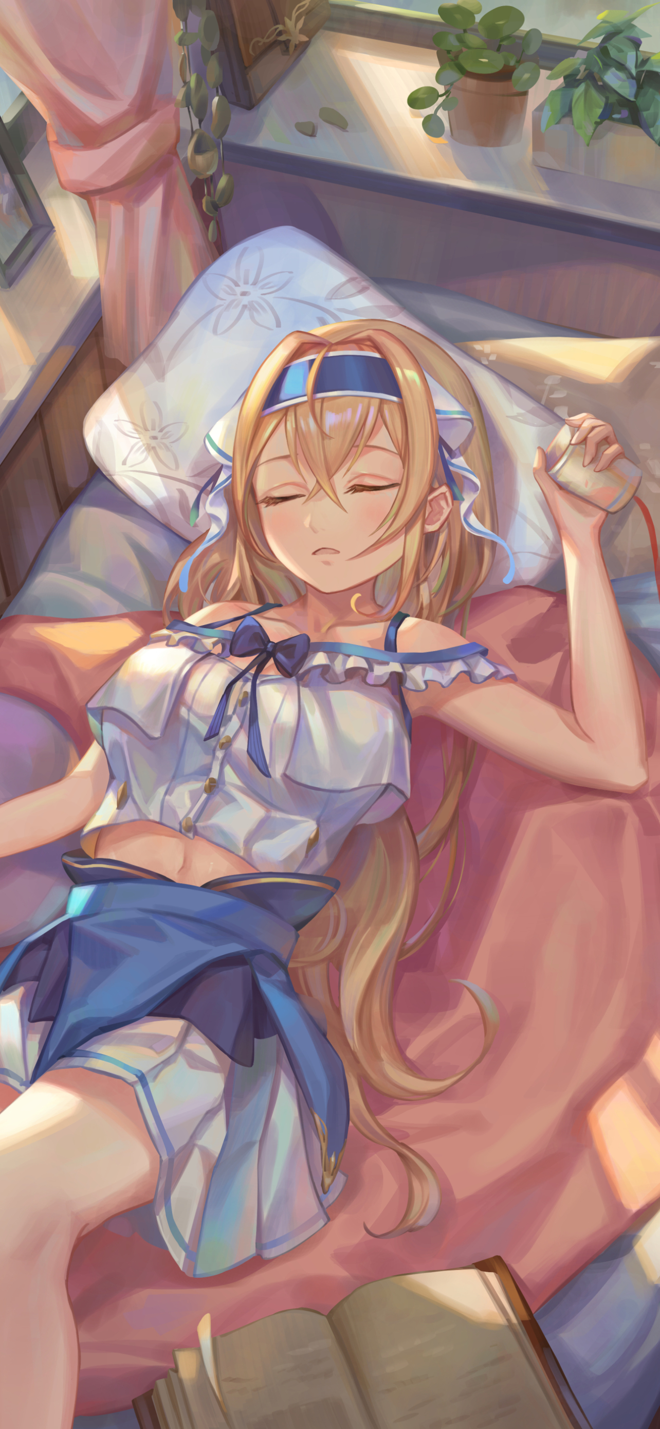 Download mobile wallpaper Anime, Girl, Blonde, Sleeping, Long Hair for free.