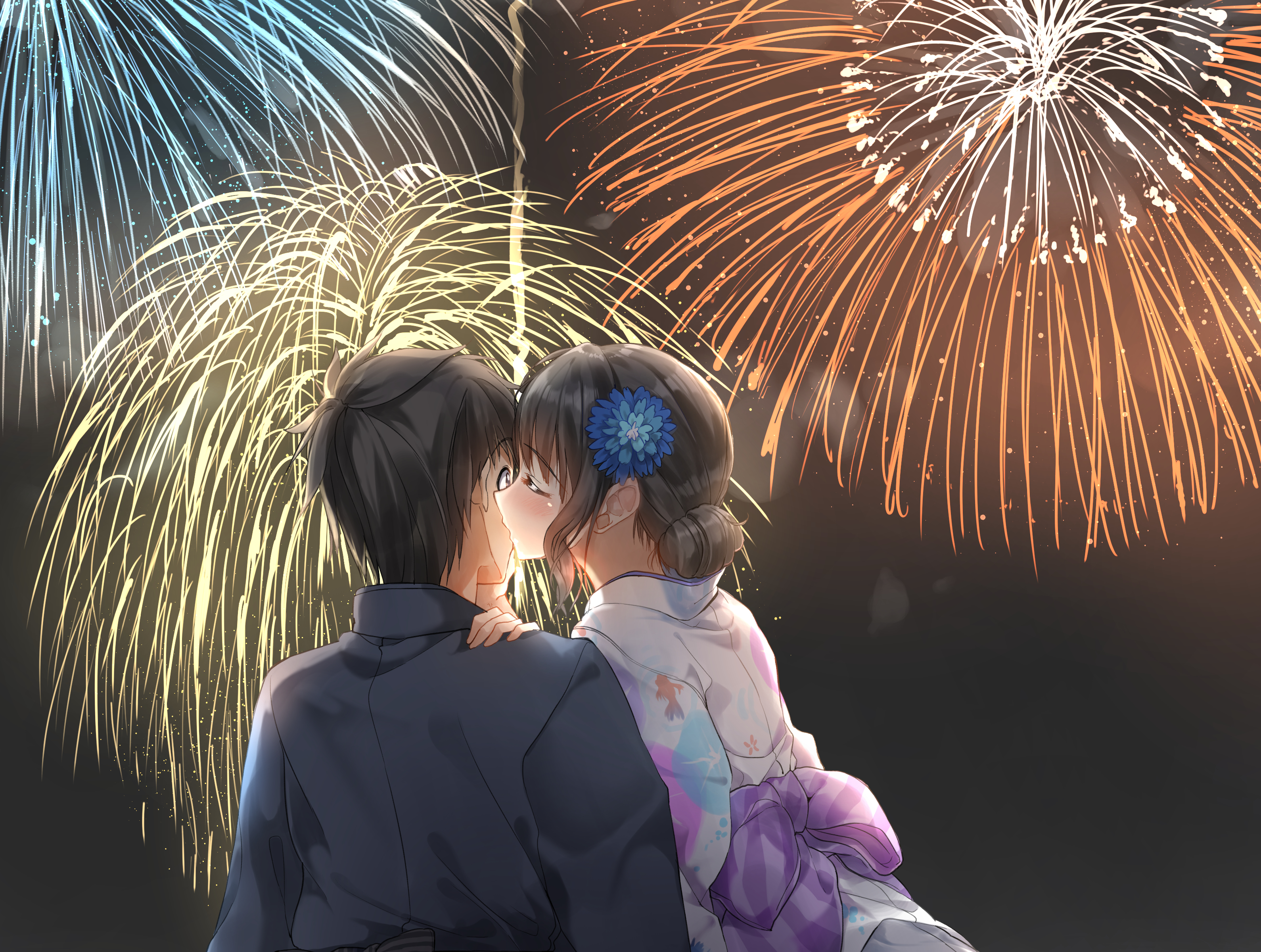 Download mobile wallpaper Anime, Fireworks, Original for free.