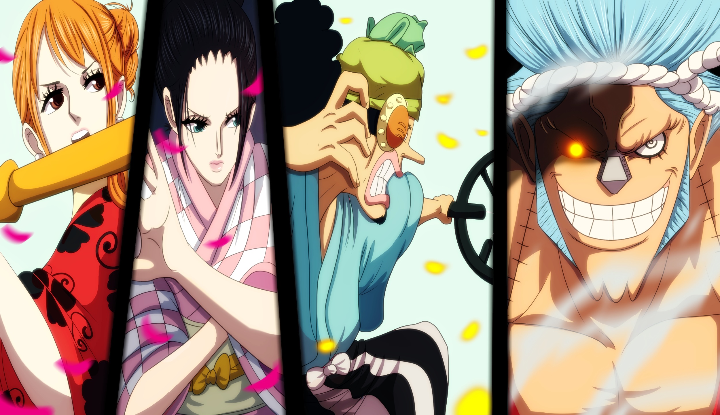 Handy-Wallpaper Animes, One Piece, Lysop (One Piece), Nami (Einteiler), Nico Robin, Franky (Einteiler) kostenlos herunterladen.