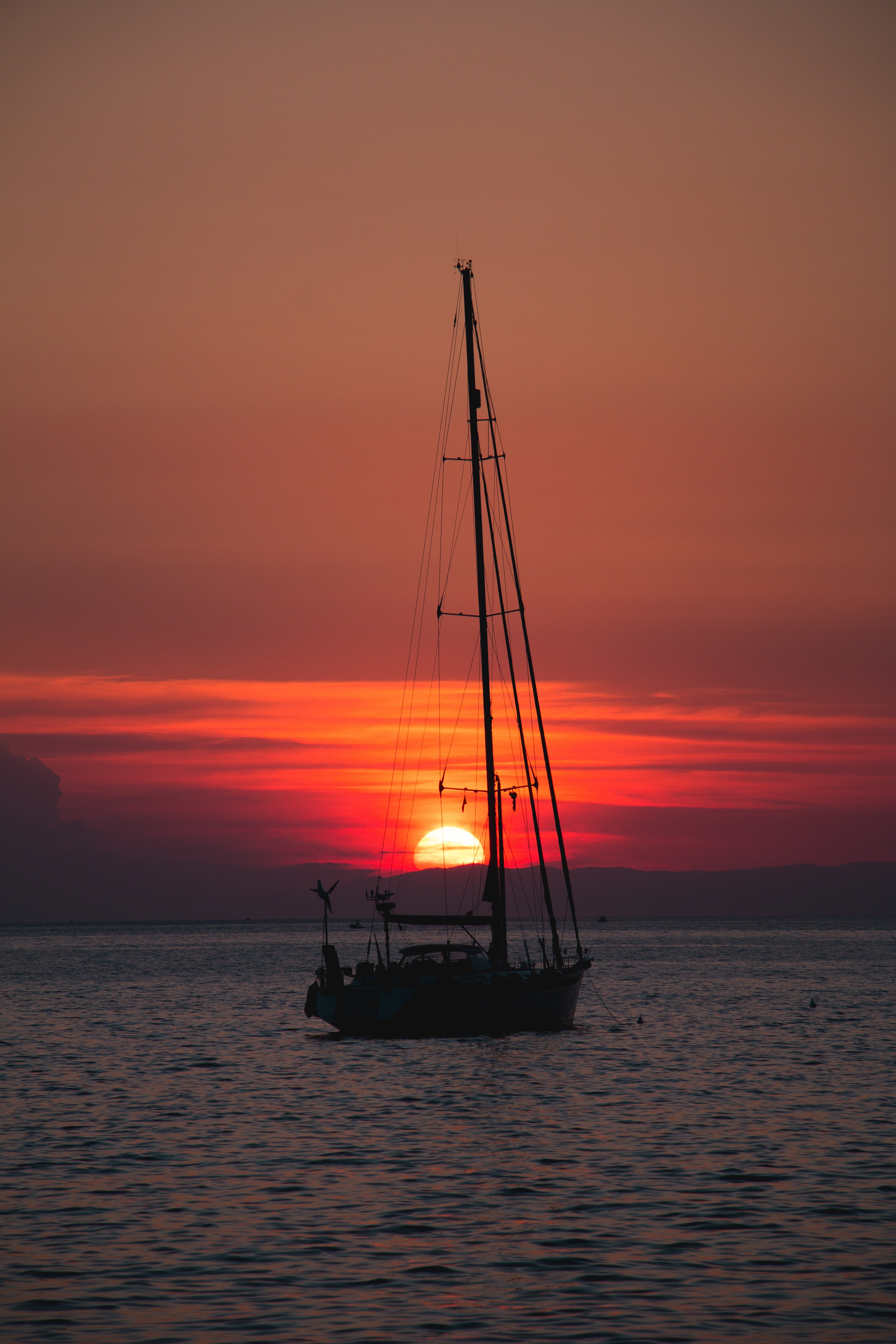 sunset, boat, sea, twilight, miscellanea, miscellaneous, dusk Full HD