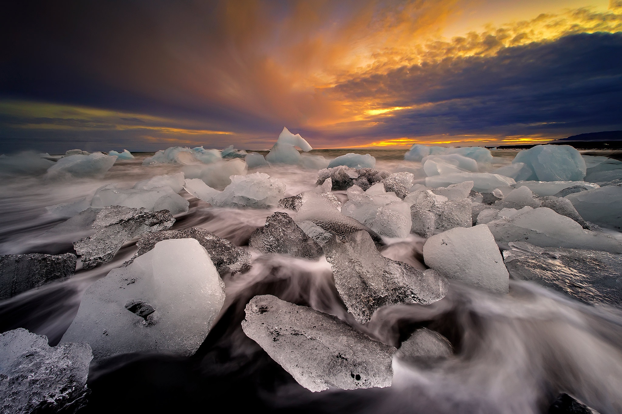 Baixe gratuitamente a imagem Pôr Do Sol, Gelo, Costa, Nuvem, Islândia, Terra/natureza na área de trabalho do seu PC