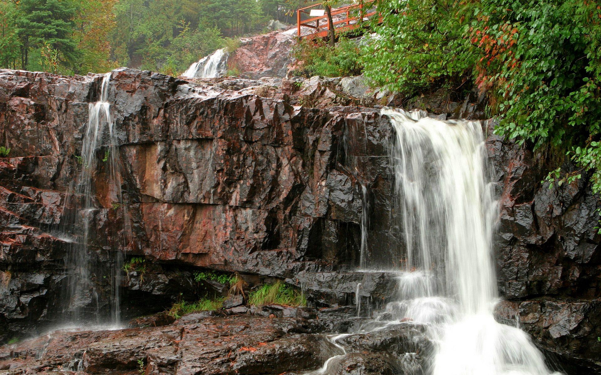 nature, rocks, waterfall, wet, bridge, lumps, blocks