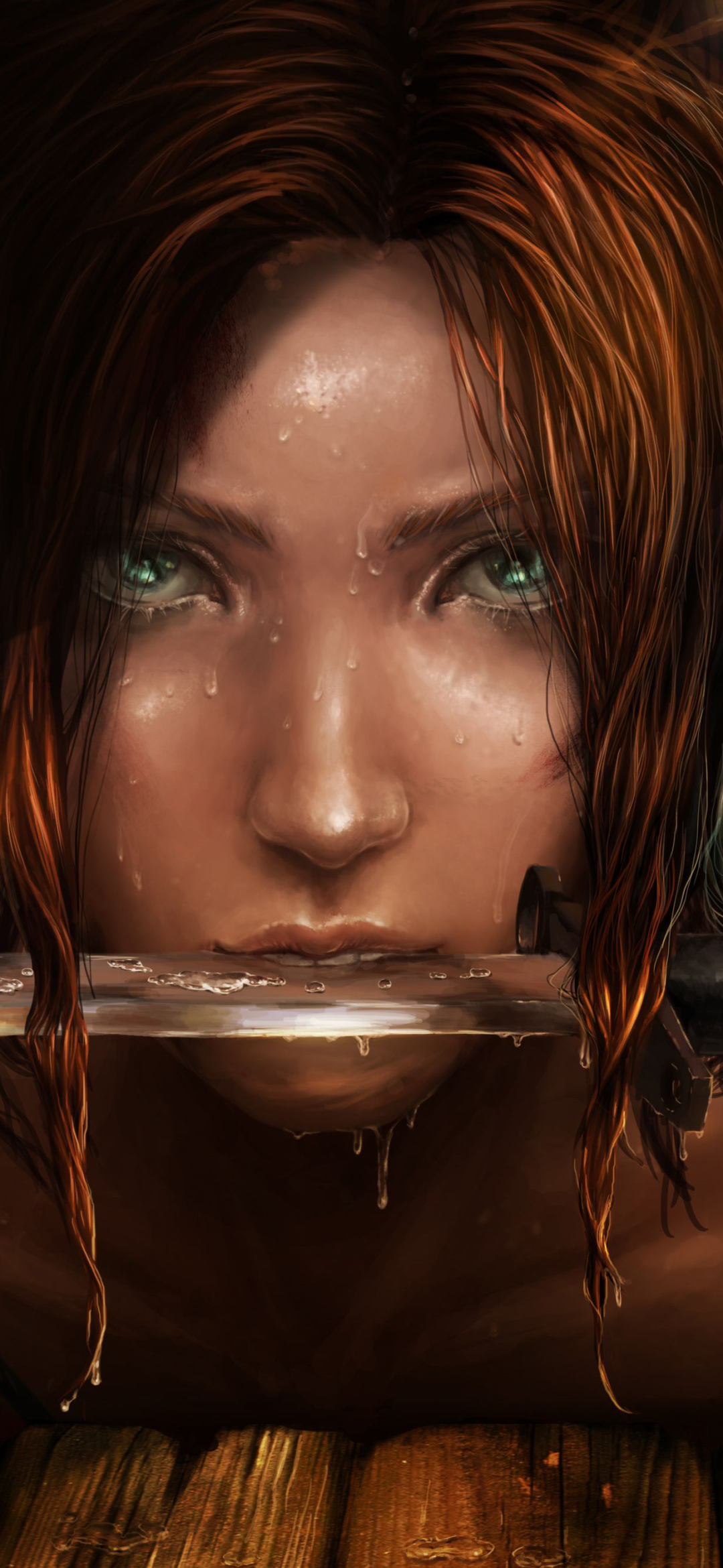 Handy-Wallpaper Tomb Raider, Gesicht, Messer, Computerspiele, Rote Haare, Aqua Augen, Lara Croft kostenlos herunterladen.