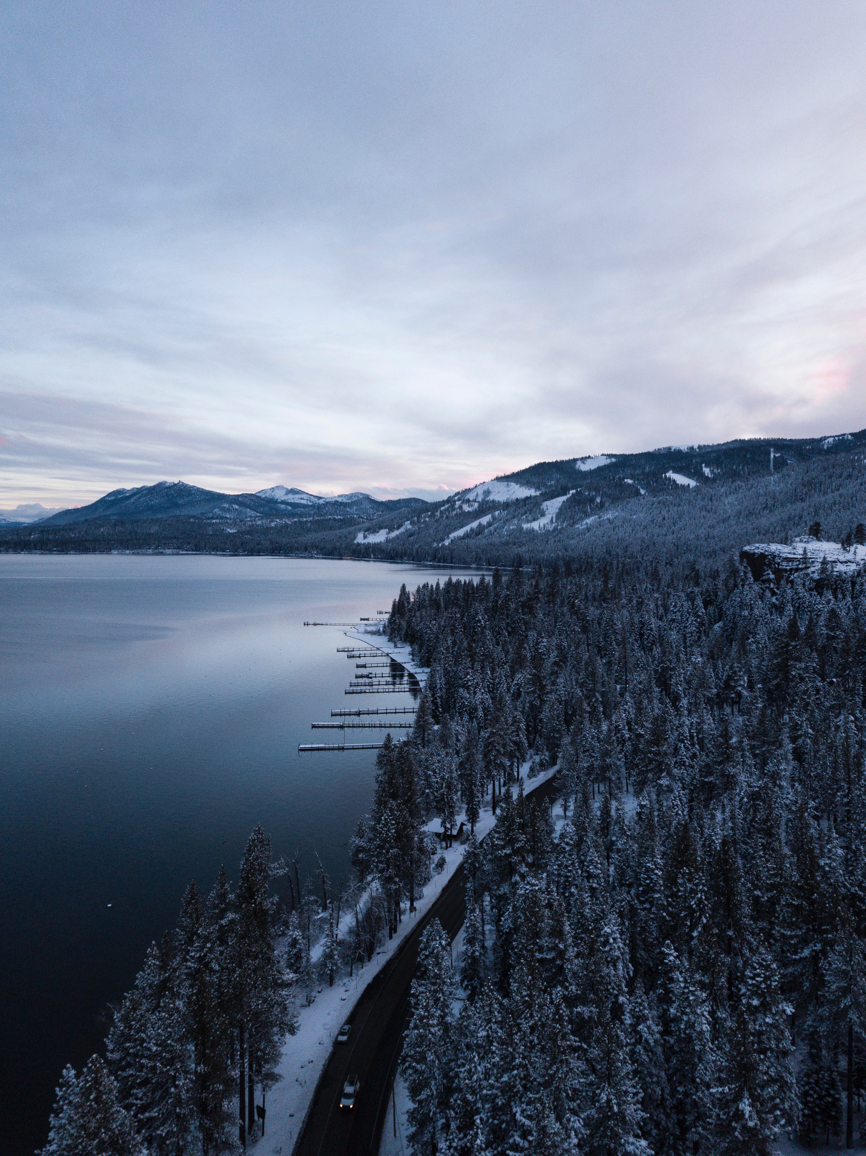 Laden Sie das See, Straße, Natur, Mountains, Schnee, Blick Von Oben, Winter-Bild kostenlos auf Ihren PC-Desktop herunter