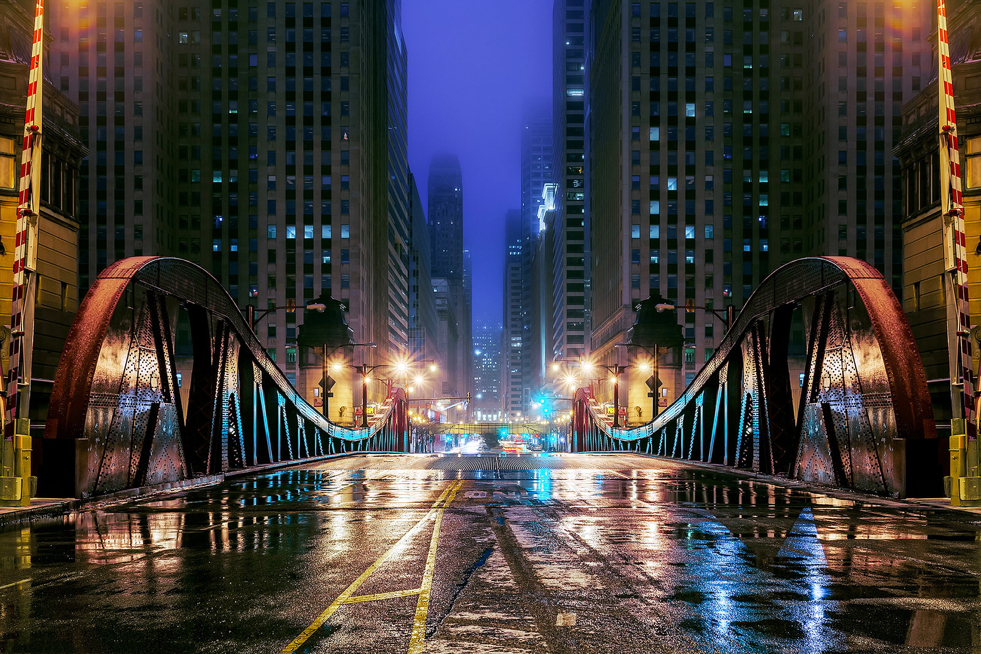 street, cities, usa, man made, chicago, bridge, city, illinois, night
