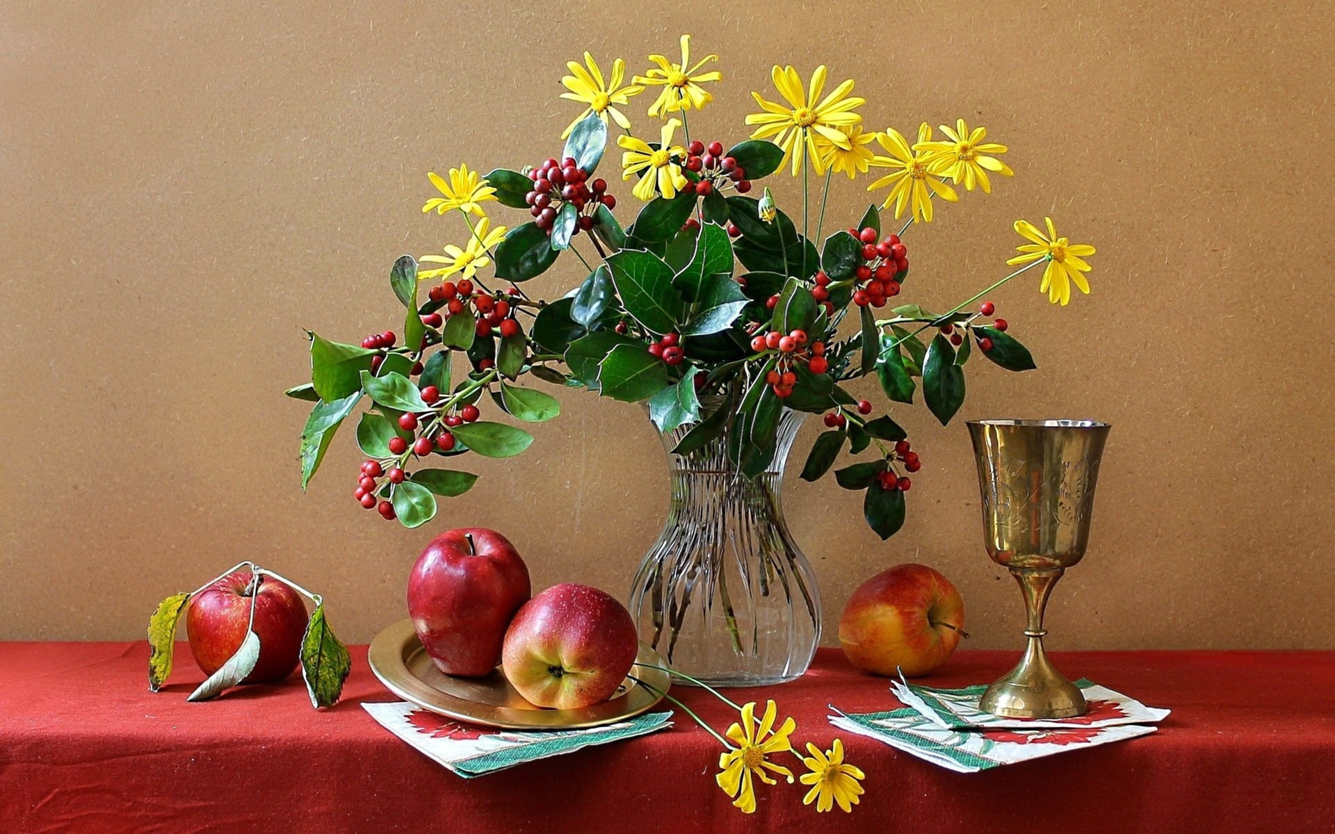 Handy-Wallpaper Blume, Vase, Apfel, Fotografie, Stillleben kostenlos herunterladen.