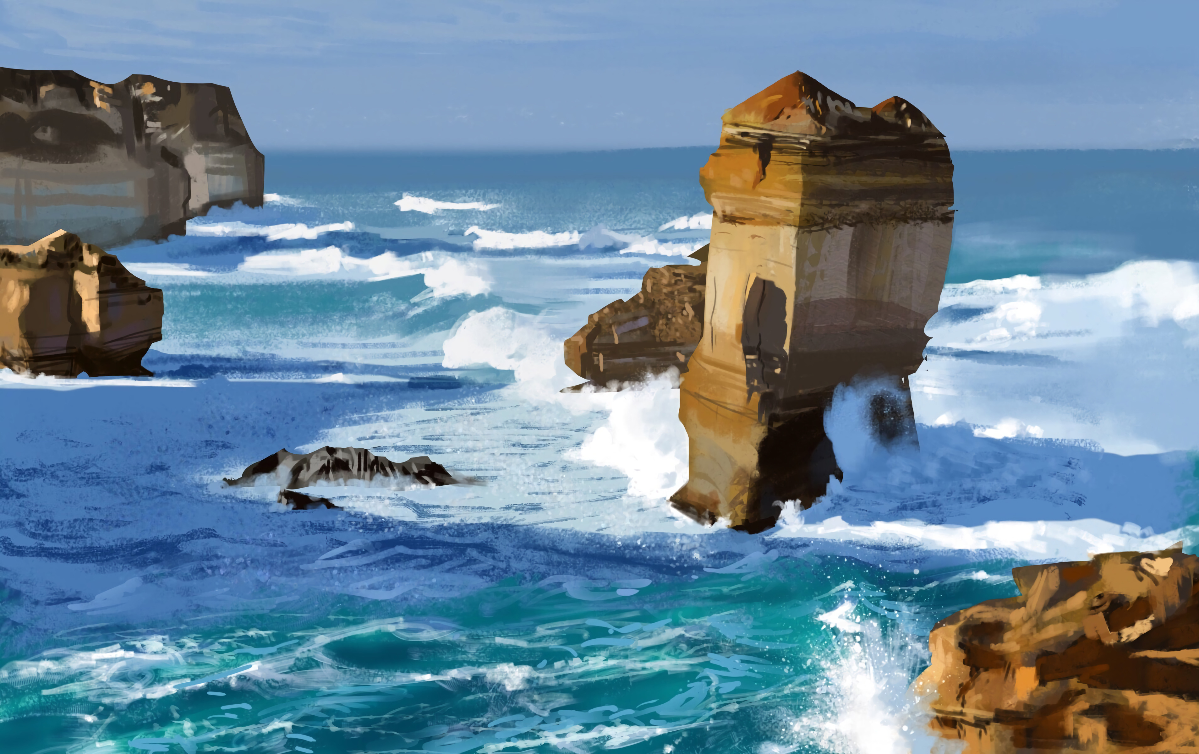 Download mobile wallpaper Rocks, Sea, Waves, Art for free.