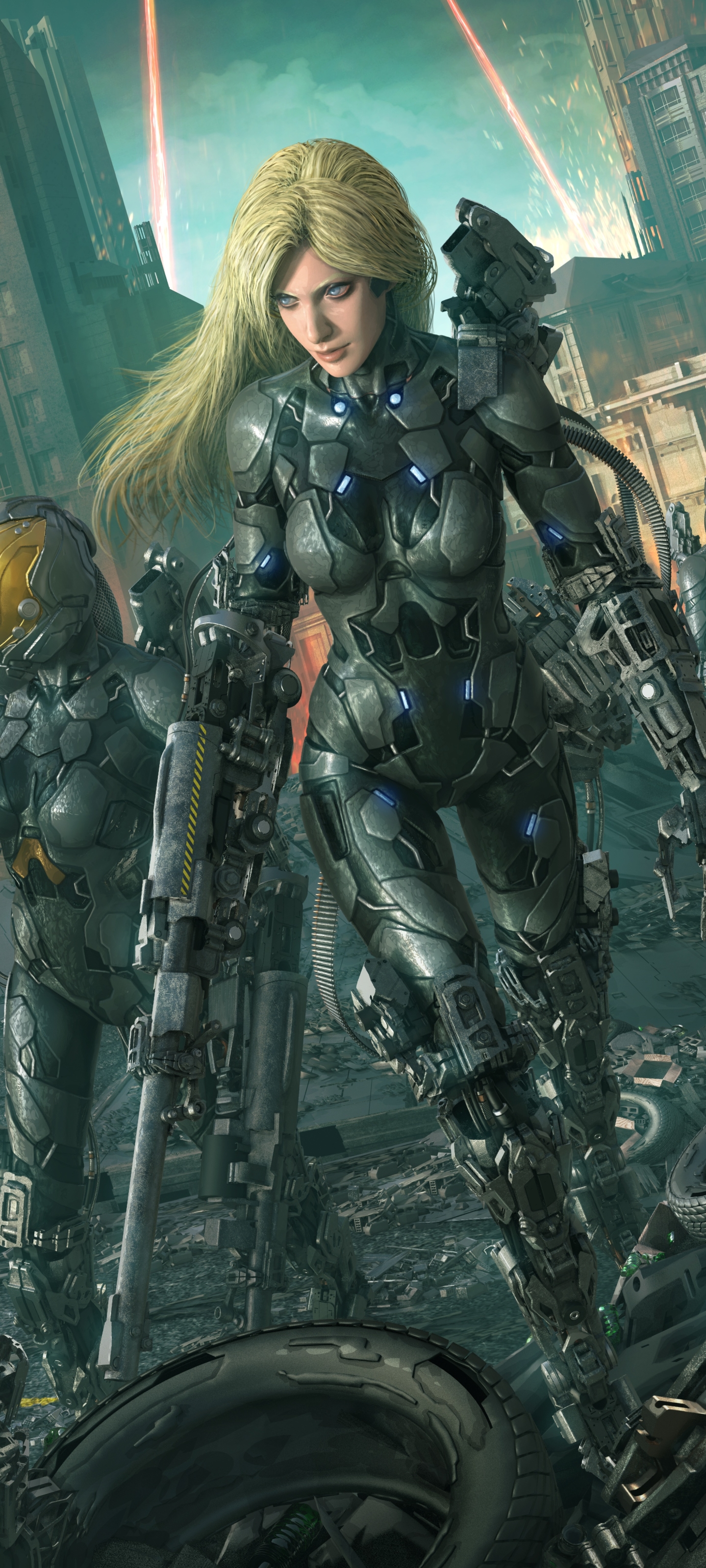 Download mobile wallpaper Weapon, Sci Fi, Blonde, Cyborg, Futuristic for free.